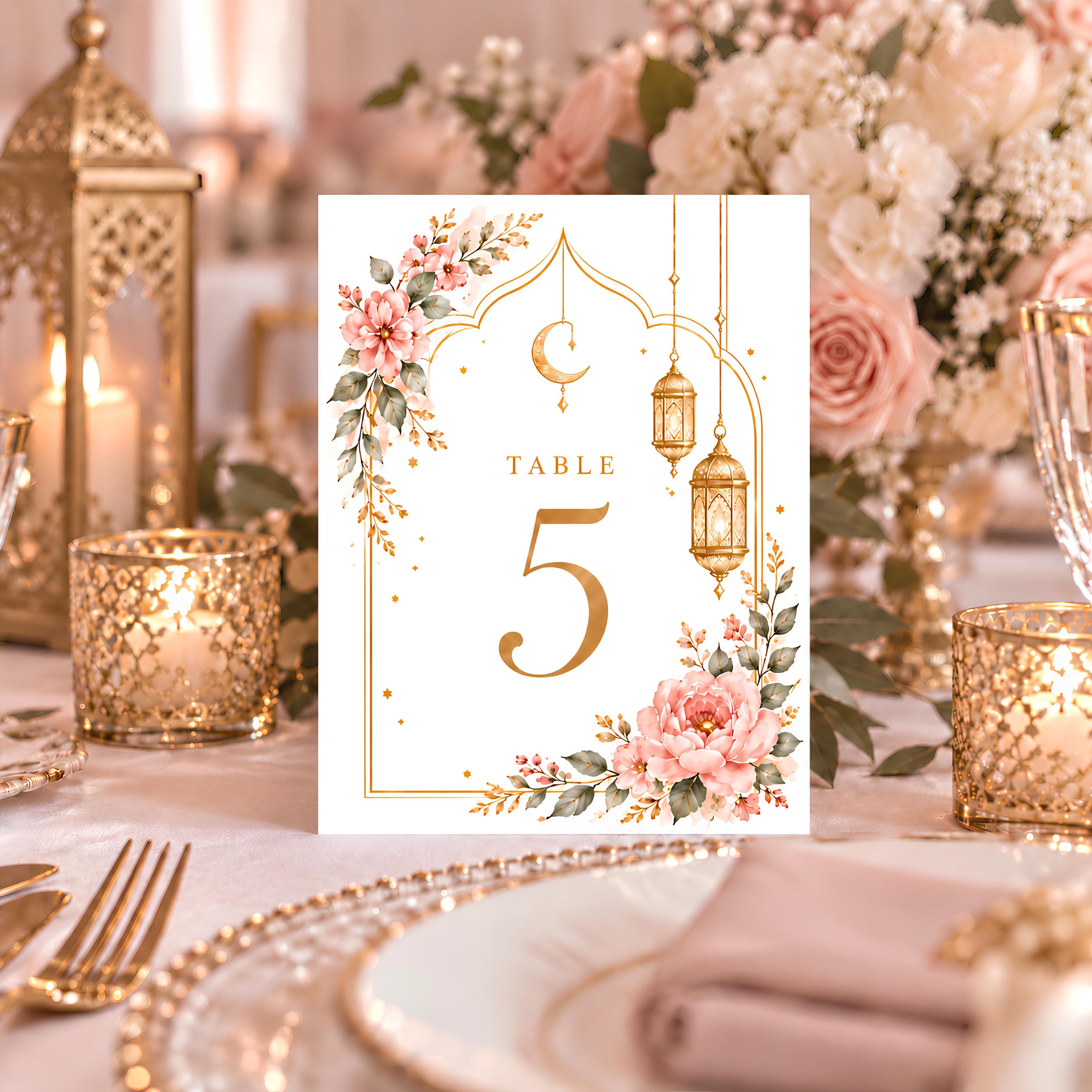 Nikah Wedding Table Numbers, Nikkah Wedding Reception Table Numbers, Walima Reception Table Decor - image 4