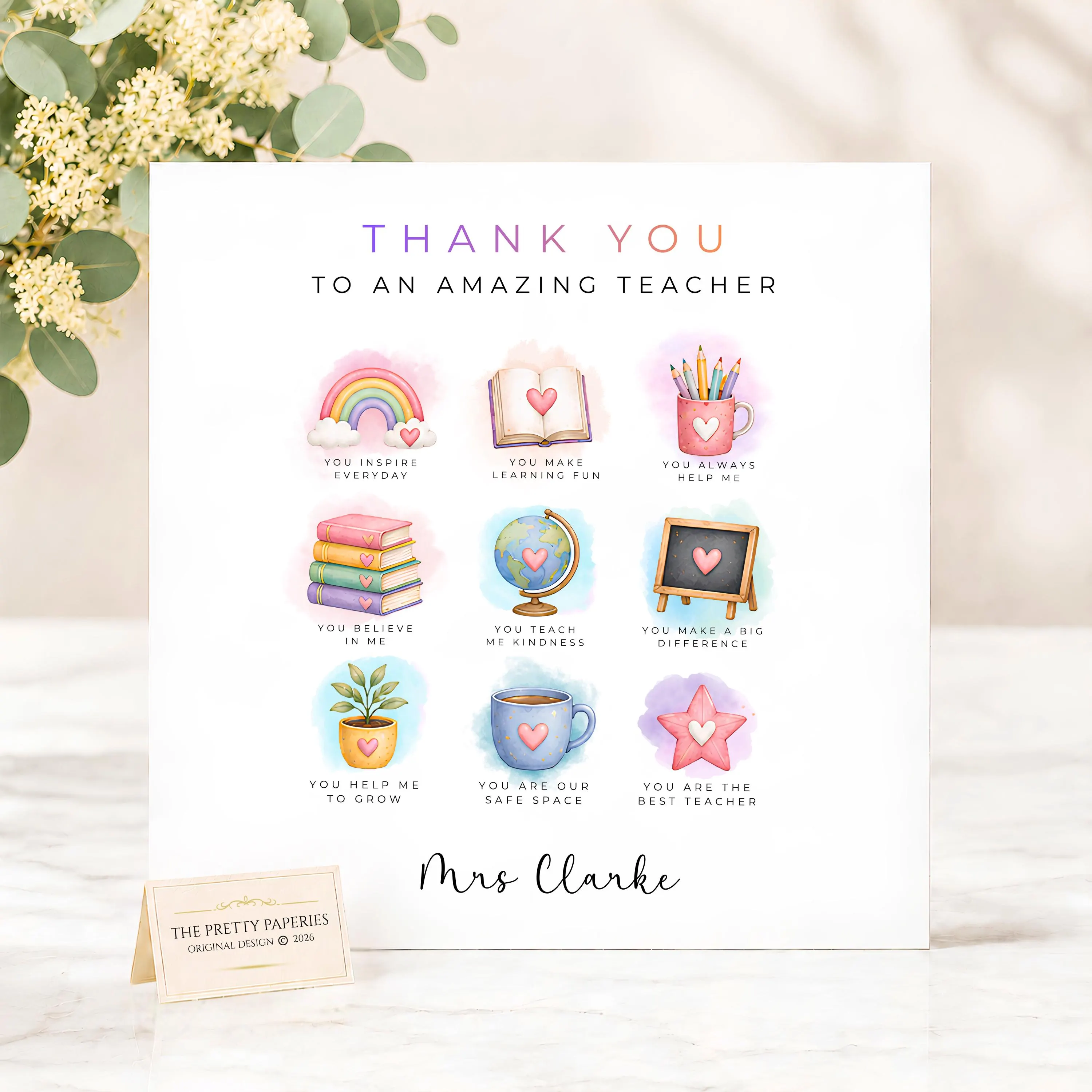 Personalised Teacher Thank You Card, Thank You Teacher Gift, Custom Teacher Card, End of Year Card, Nursery Preschool SEN Teaching Assistant