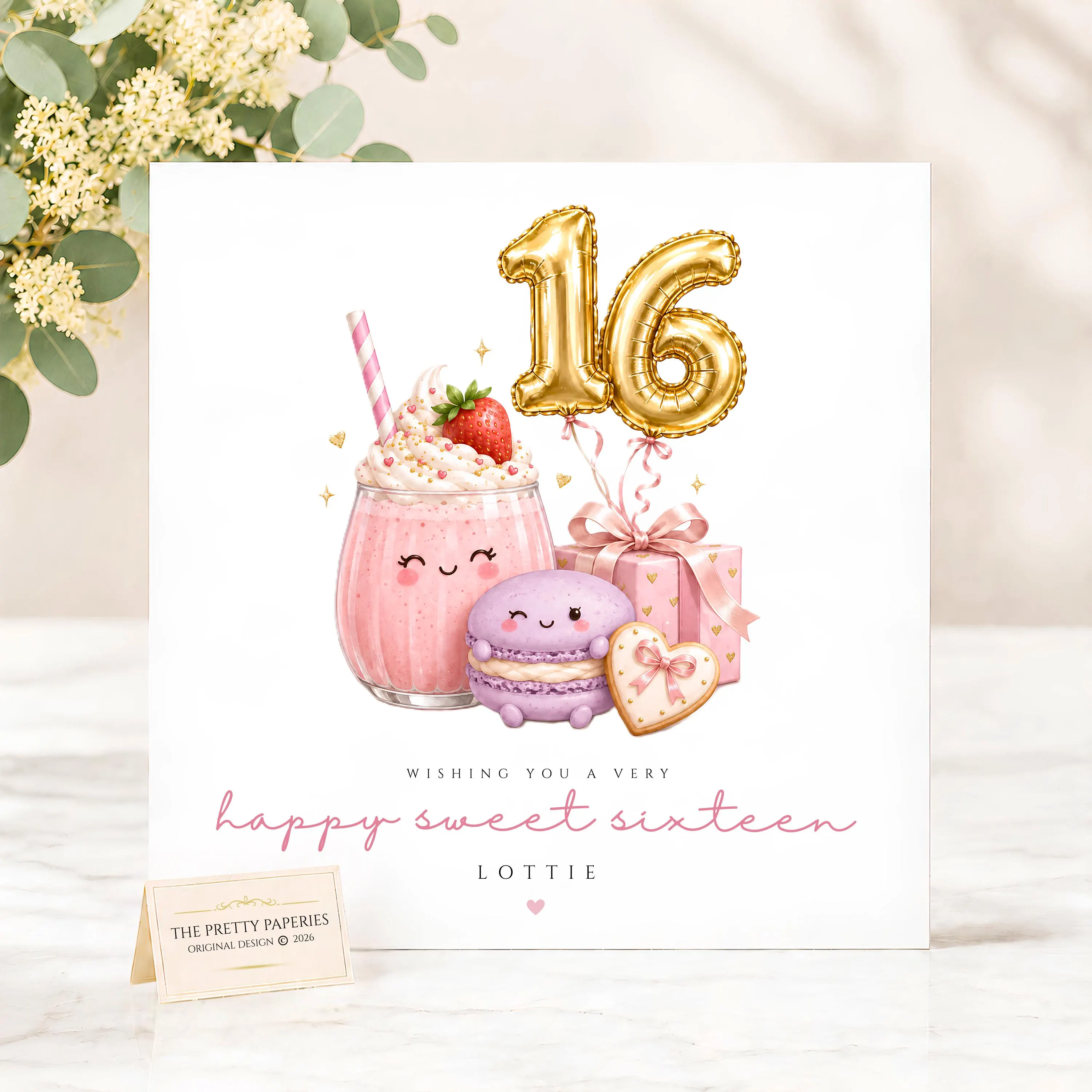 Personalised Girls 16th Birthday Card, Sweet Sixteen Card for Daughter, Granddaughter, Niece, Teen Dumpling Card, Cute 16th Birthday Card