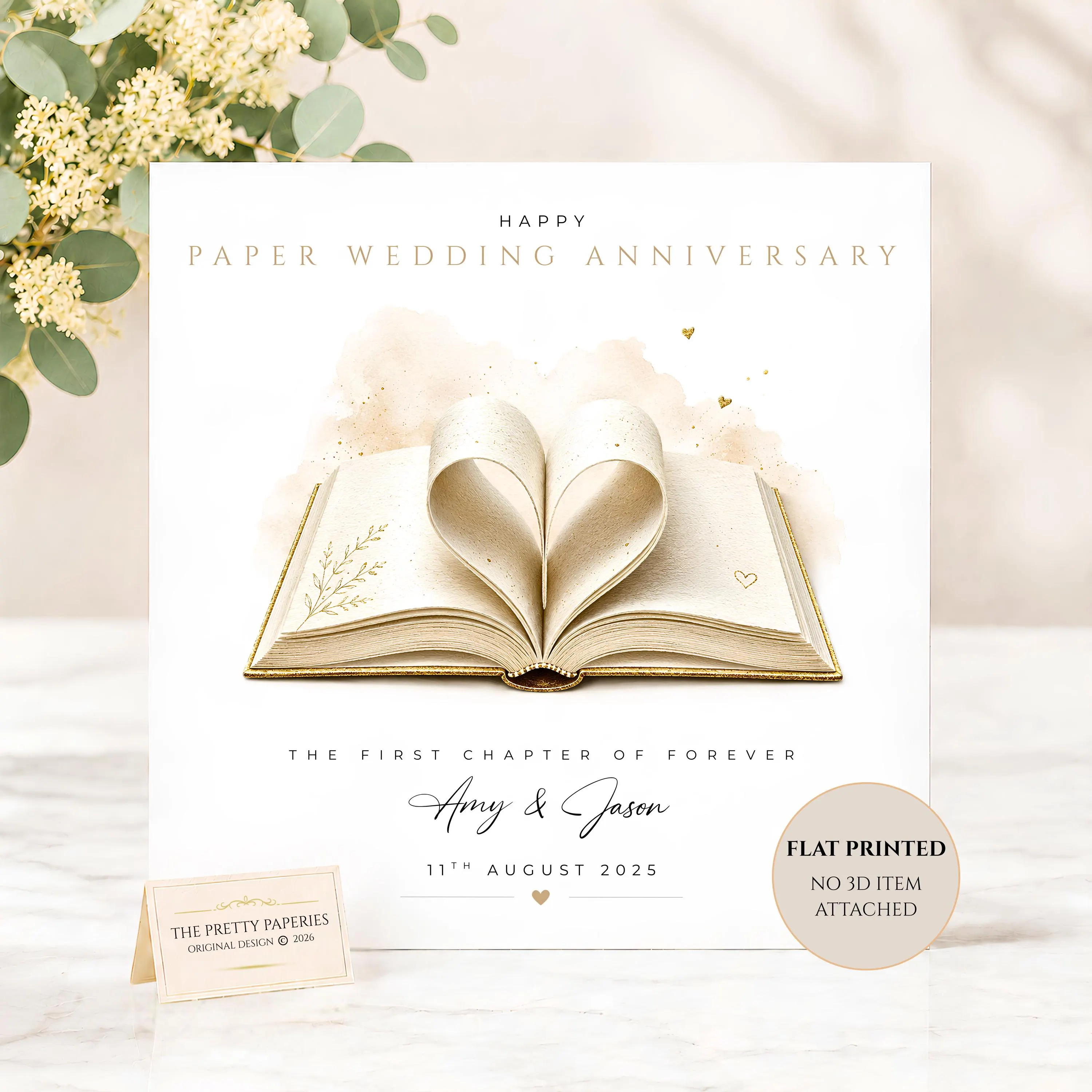 Personalised Paper Anniversary Card, 1st Wedding Anniversary Book Card, First Chapter of Forever Card for Couple