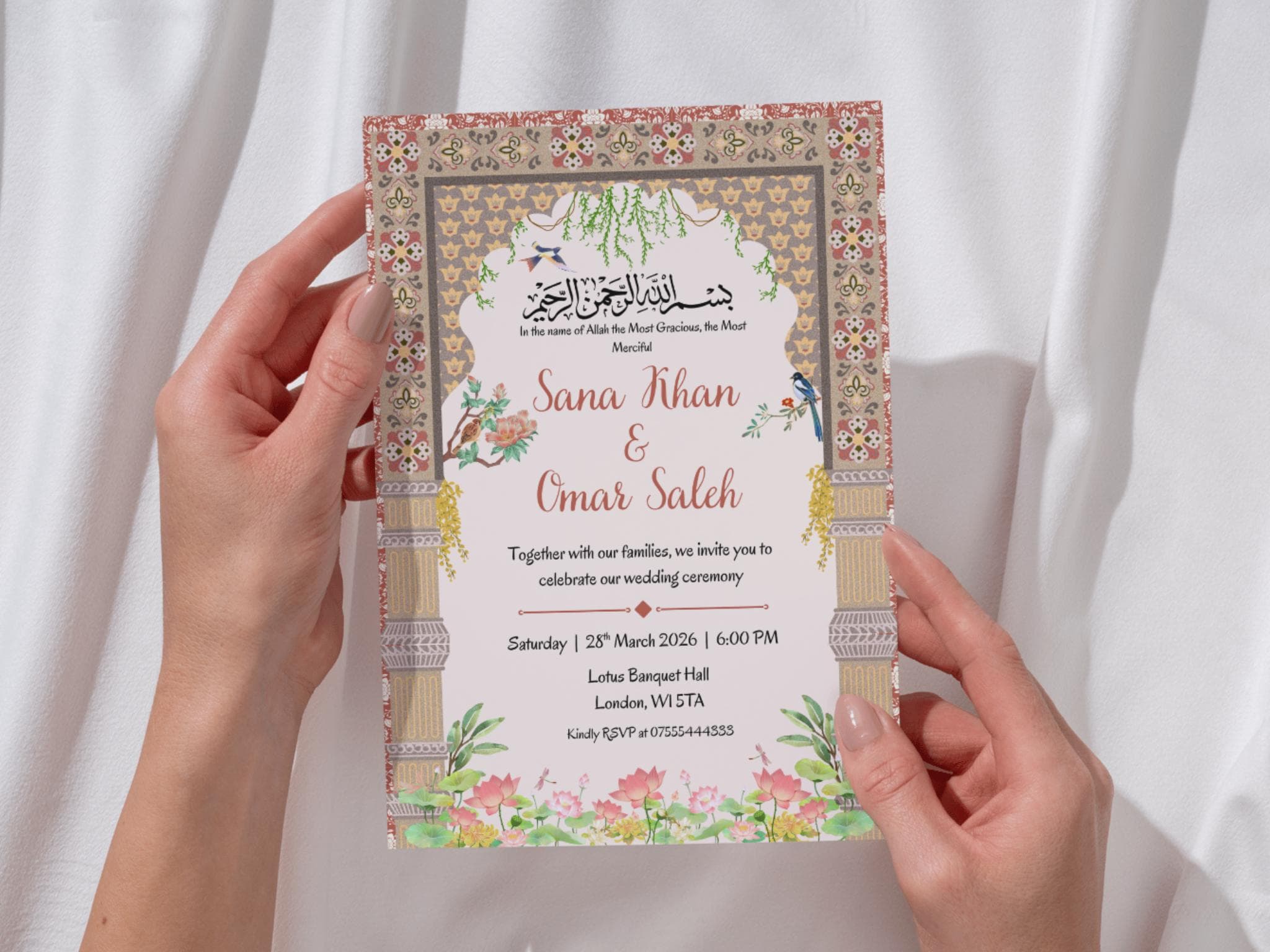 Mughal Wedding Invitation Template, Islamic Nikkah Invite (Digital Download, Canva Editable, 5x7 inches) - image 5