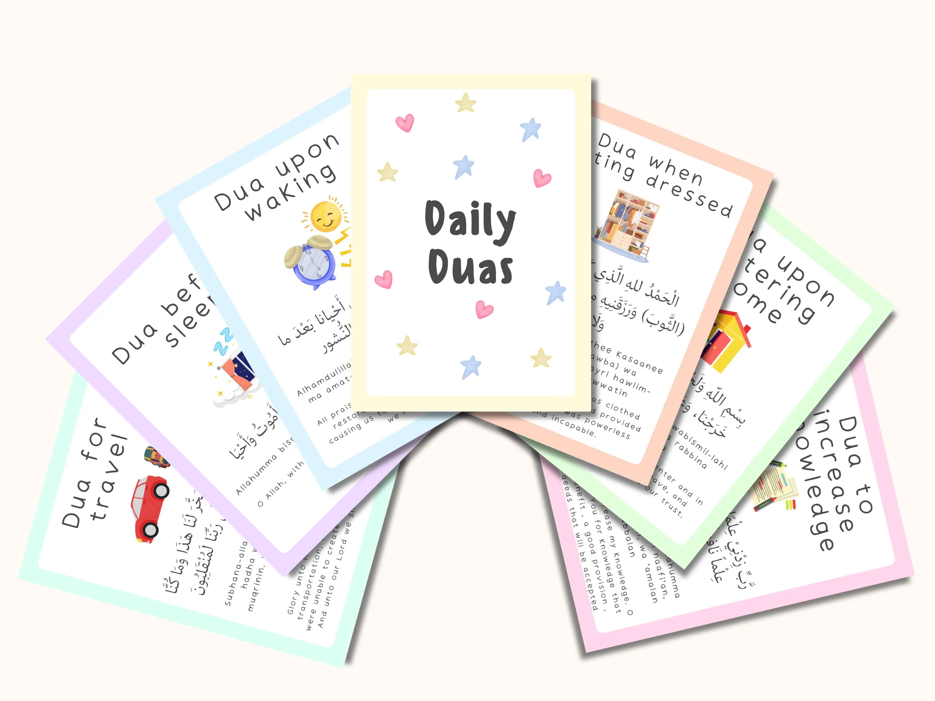 30 Islamic Daily Dua Flashcards Printable | Supplication Cards for Muslim Kids | Prayer Learning | Children Education | Digital Download