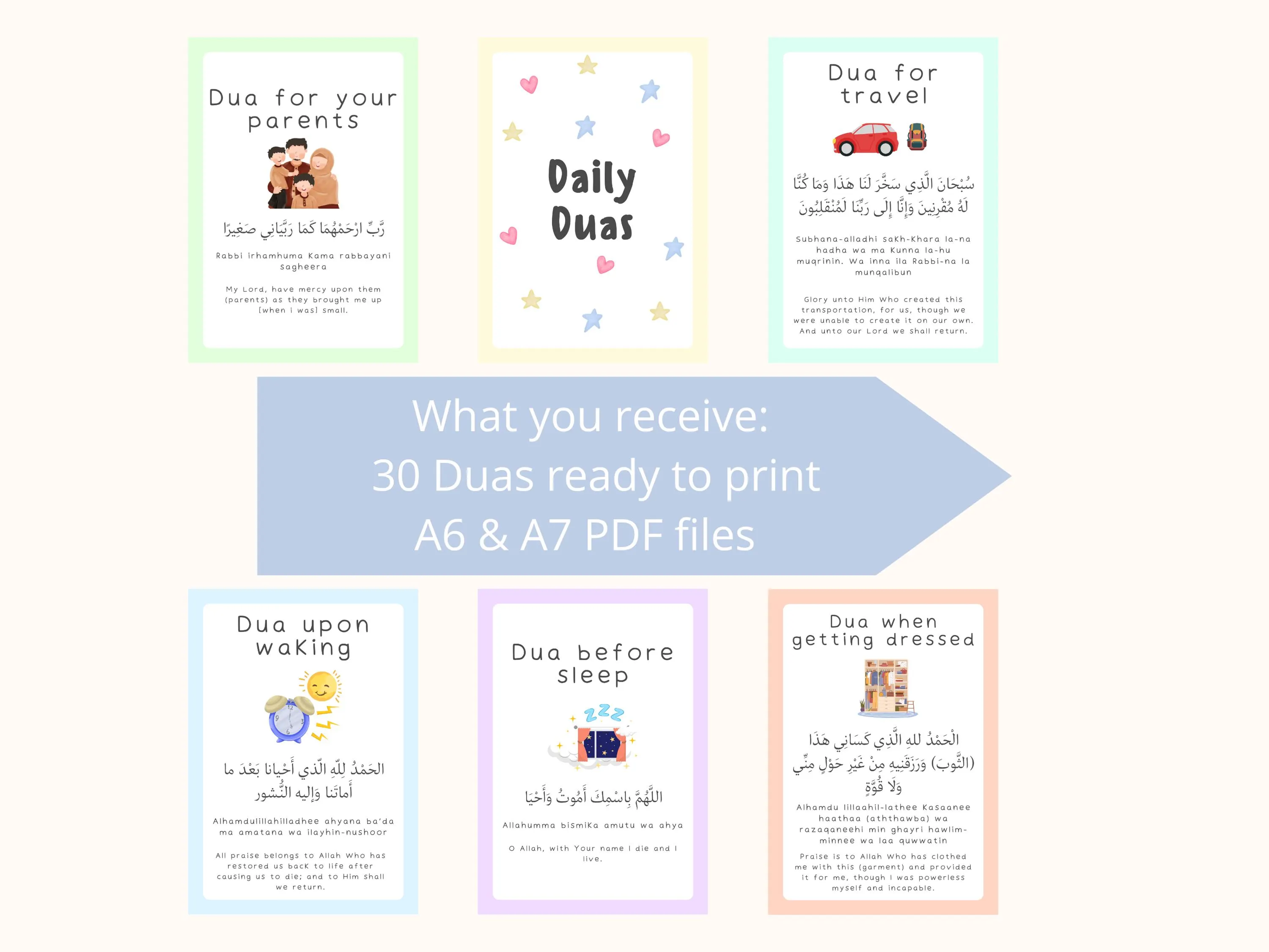 30 Islamic Daily Dua Flashcards Printable | Supplication Cards for Muslim Kids | Prayer Learning | Children Education | Digital Download - image 5