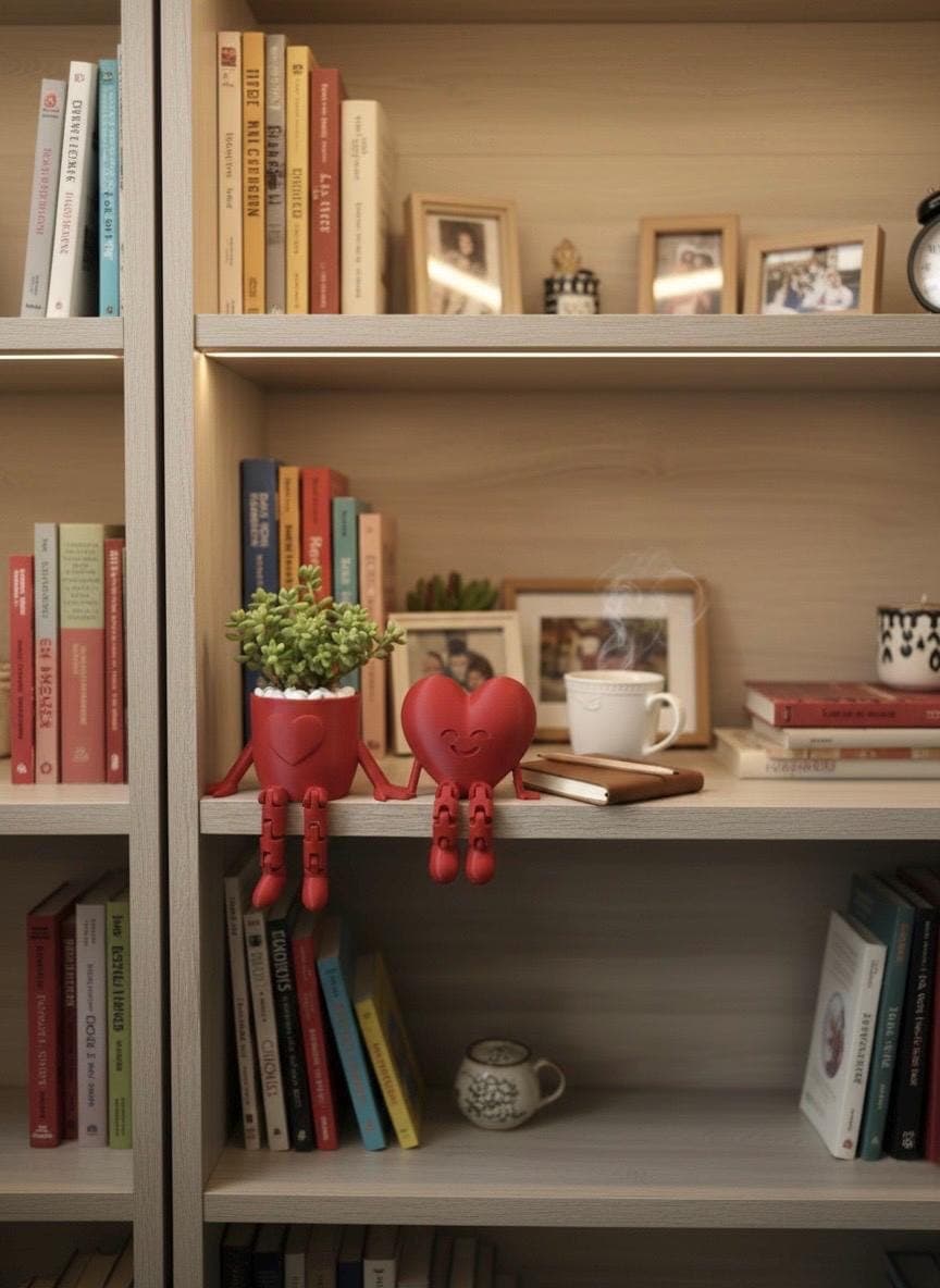 Heart Figurine & Planter Set – Valentine's Day Shelf Decor