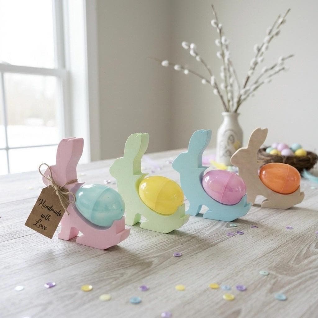 Pastel 3D Printed Easter Bunny – Minimalist Spring Decor, Modern Bunny Figurine, Shelf & Table Decoration