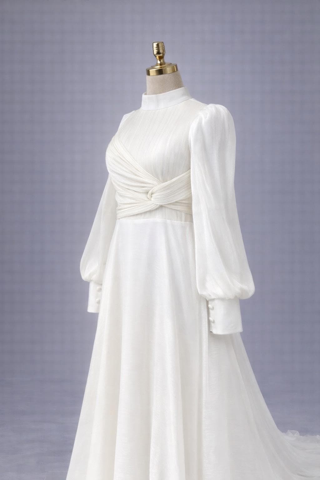 Modest Wedding Dress Long Sleeve High Neck Bridal Gown Twist Bodice Muslim Wedding Dress A Line Chiffon Bridal Dress Minimalist Bride - image 4