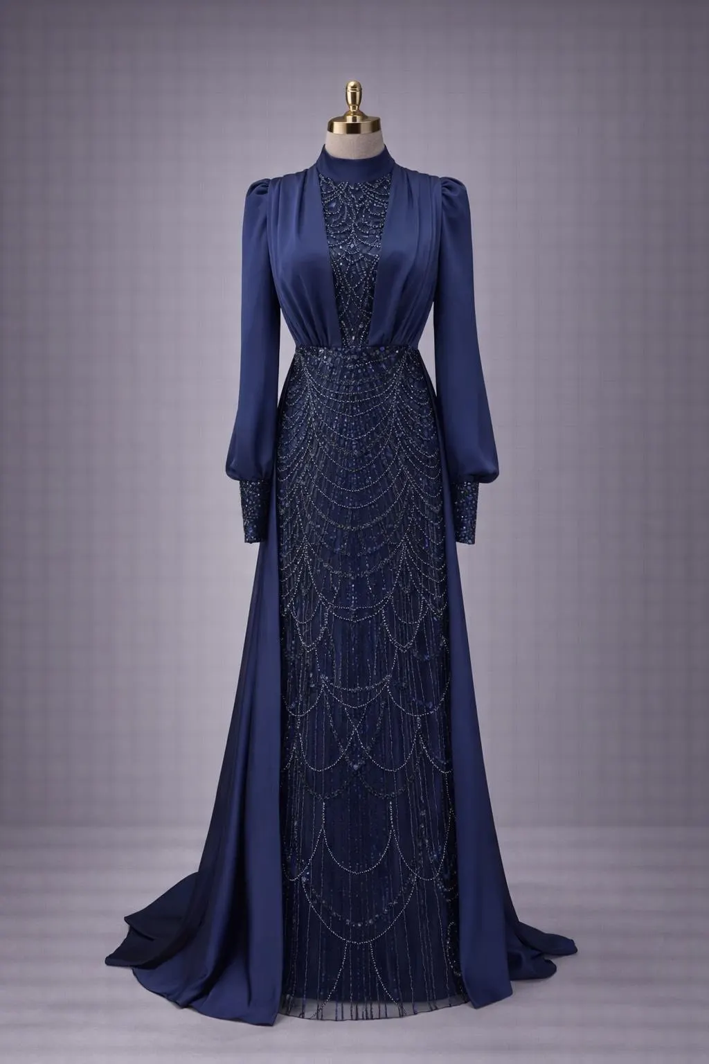 Beaded Long Sleeve Modest Evening Gown – Elegant Islamic Wedding Dress - image 5