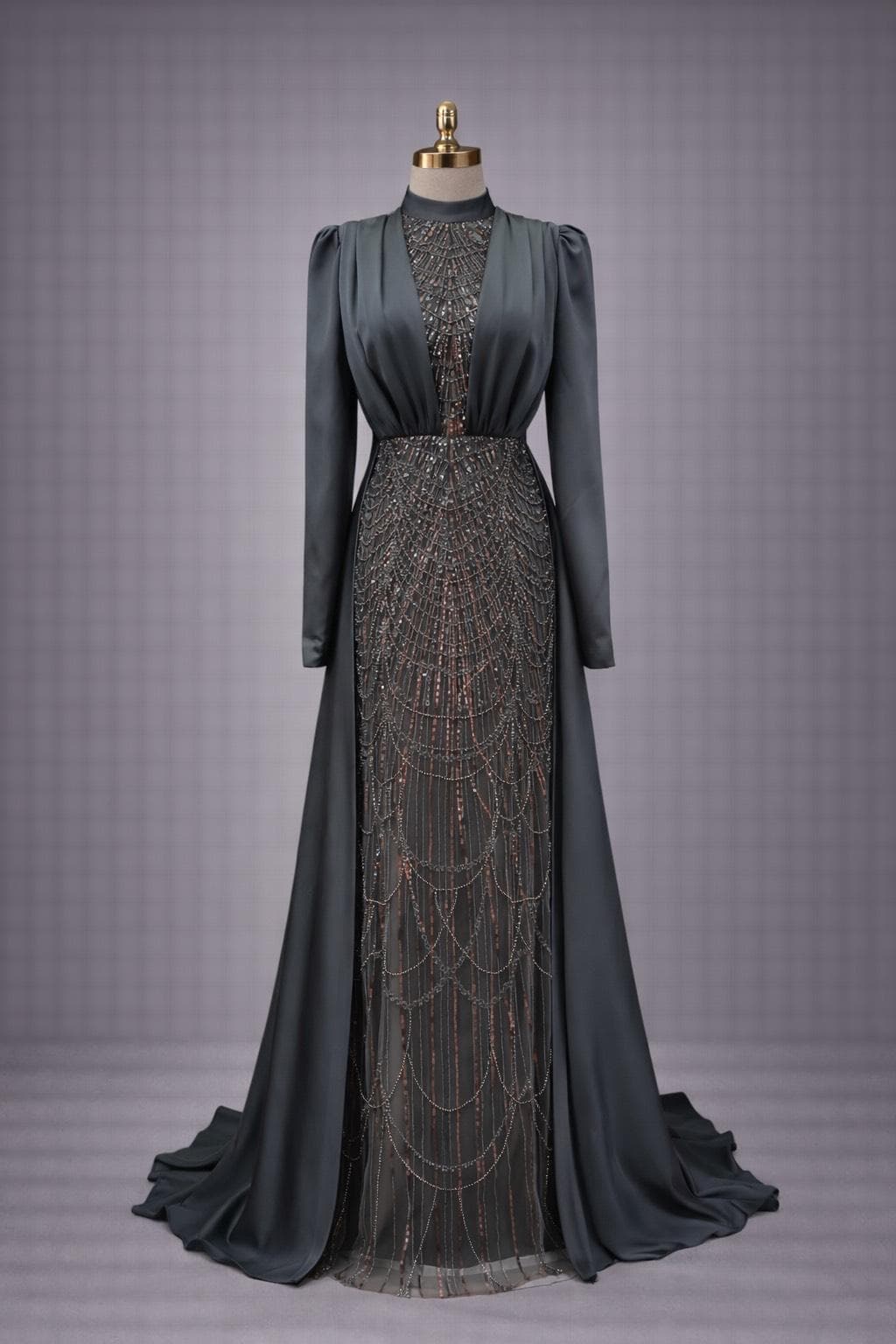 Beaded Long Sleeve Modest Evening Gown – Elegant Islamic Wedding Dress - image 4