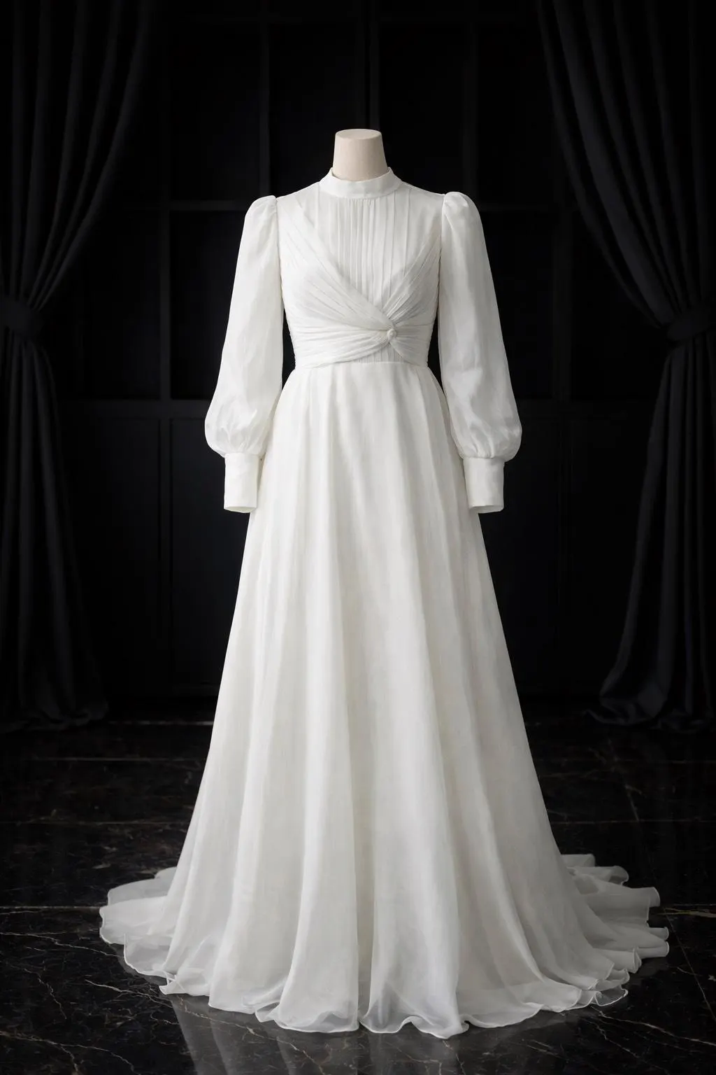 Muslim Wedding Dress Long Sleeve Chiffon Bridal Gown Pleated Hijab Wedding Dress Modest A Line Bridal Dress Romantic Bridal