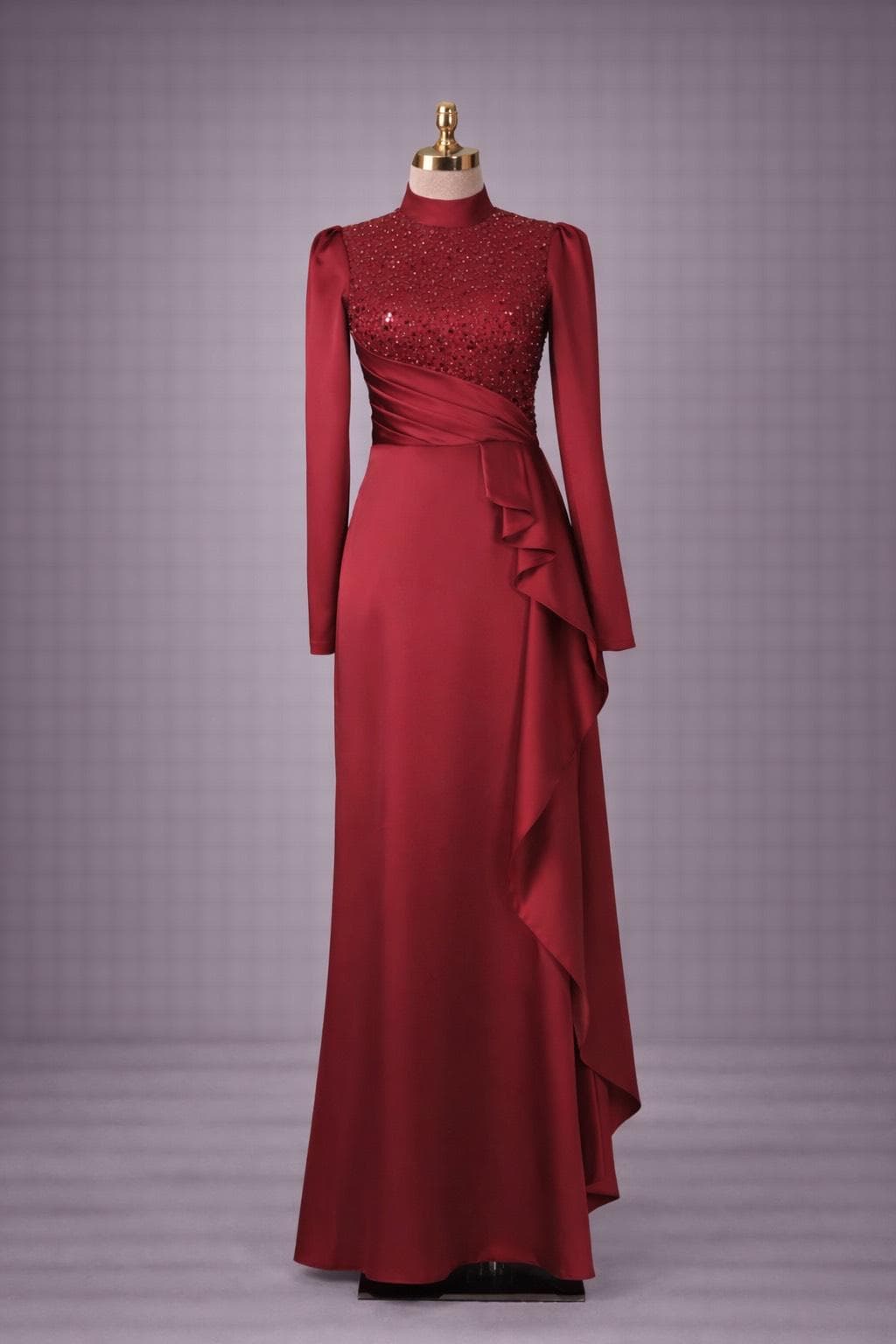 Grey Muslim Evening Dress Modest Wedding Dress Hijab Formal Gown Long Sleeve Sequin Ruffle Maxi Dress Elegant Islamic Dress - image 5