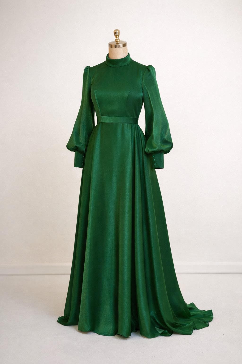 Green Modest Evening Dress Long Sleeve High Neck Maxi Dress Muslim Formal Dress Elegant Engagement Dress Minimalist Dress - image 3