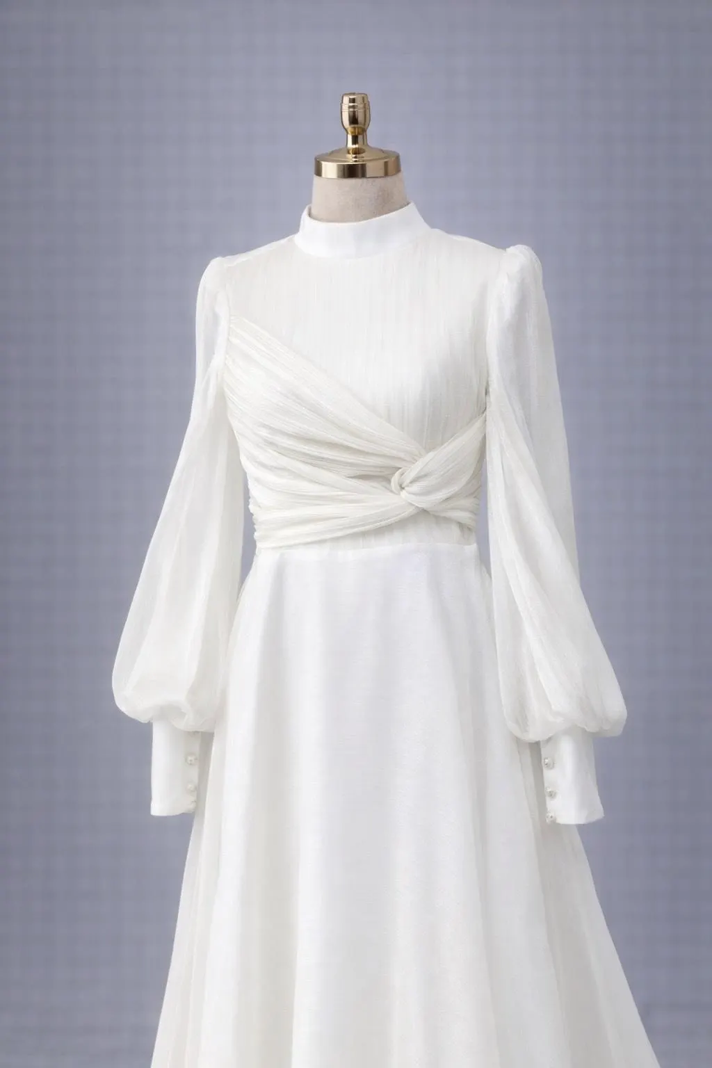 Modest Wedding Dress Long Sleeve High Neck Bridal Gown Twist Bodice Muslim Wedding Dress A Line Chiffon Bridal Dress Minimalist Bride - image 3