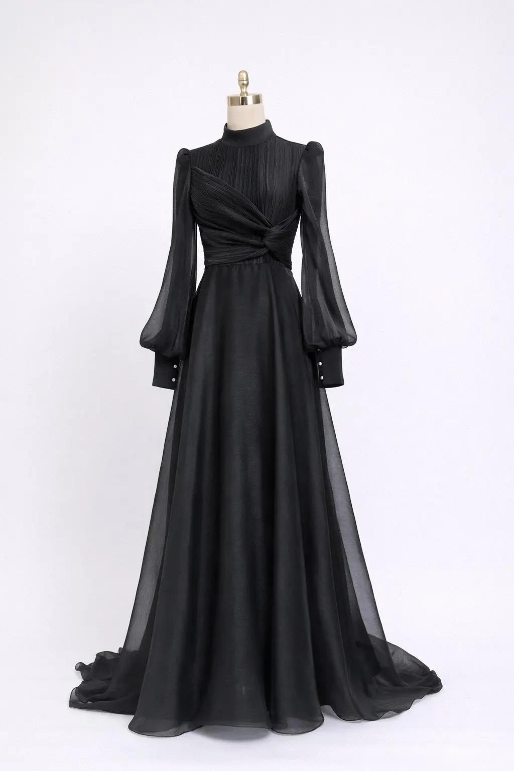 Sage Green Chiffon Maxi Dress: Elegant High Neck, Long Sleeve Evening Gown - image 5