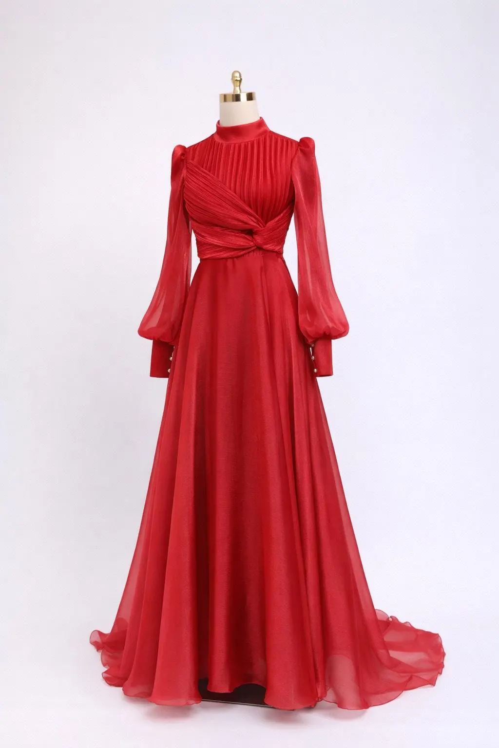 Sage Green Chiffon Maxi Dress: Elegant High Neck, Long Sleeve Evening Gown - image 4