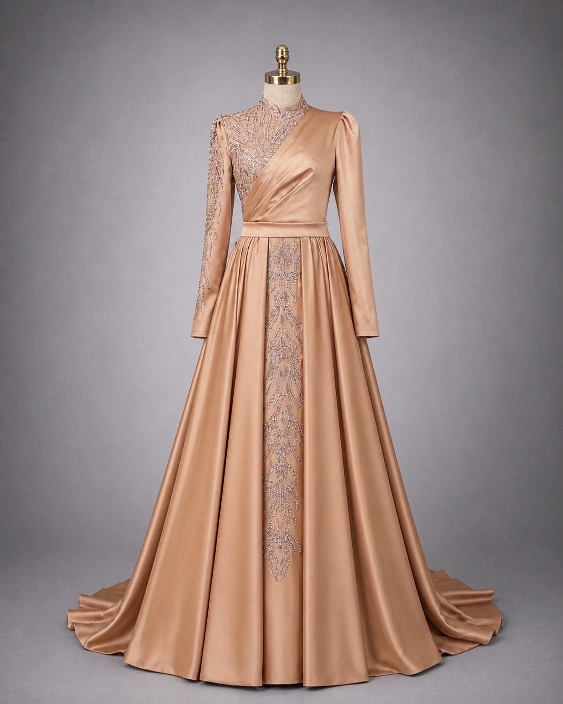 Dusty Blue Muslim Evening Dress Modest Wedding Dress Hijab Formal Gown Long Sleeve Lace Maxi Dress Elegant Islamic Evening Dress - image 5