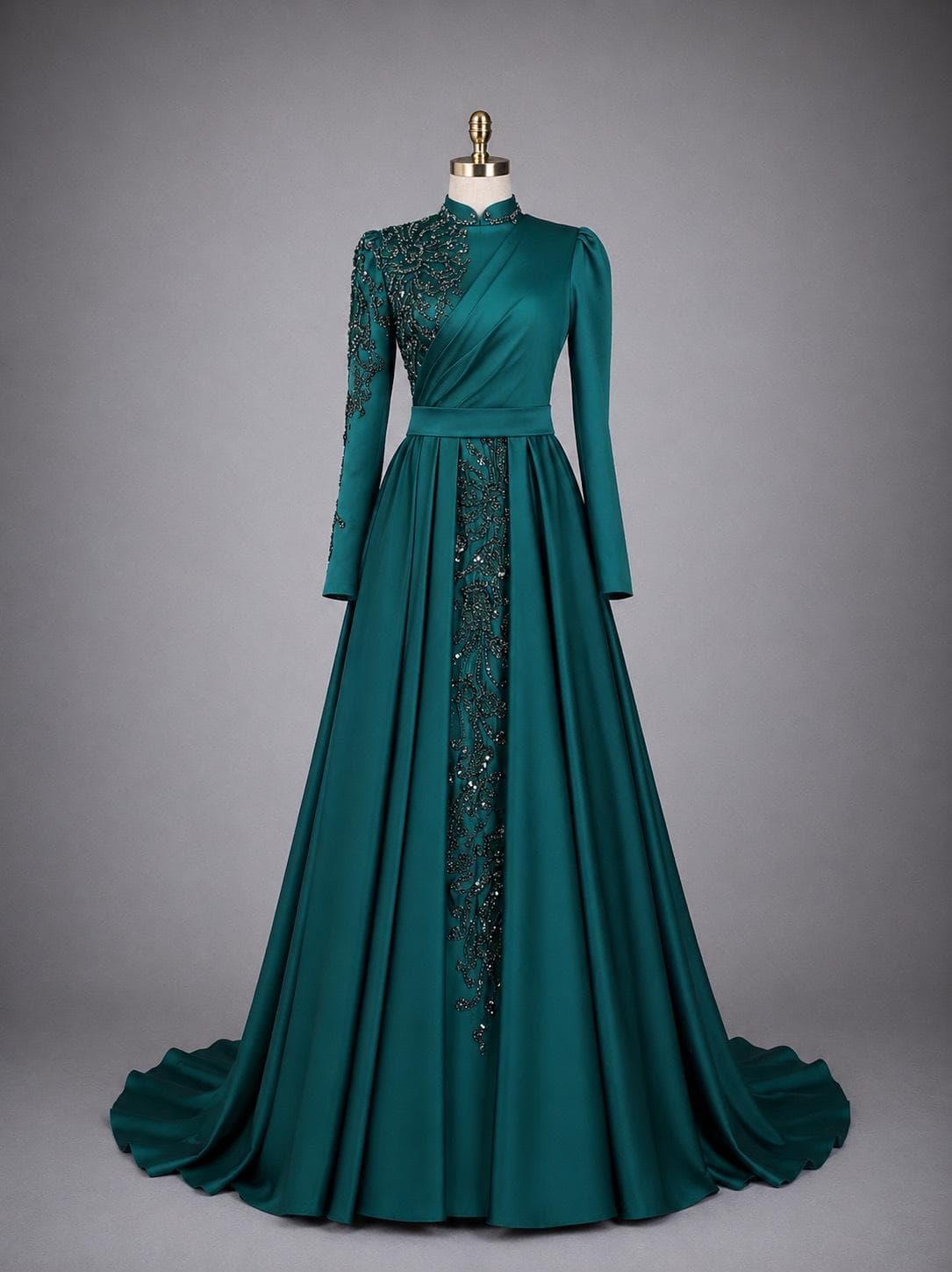 Dusty Blue Muslim Evening Dress Modest Wedding Dress Hijab Formal Gown Long Sleeve Lace Maxi Dress Elegant Islamic Evening Dress - image 4