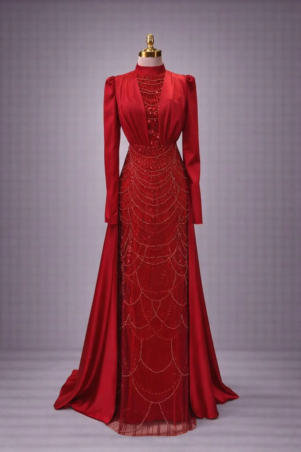 Beaded Long Sleeve Modest Evening Gown – Elegant Islamic Wedding Dress - image 3