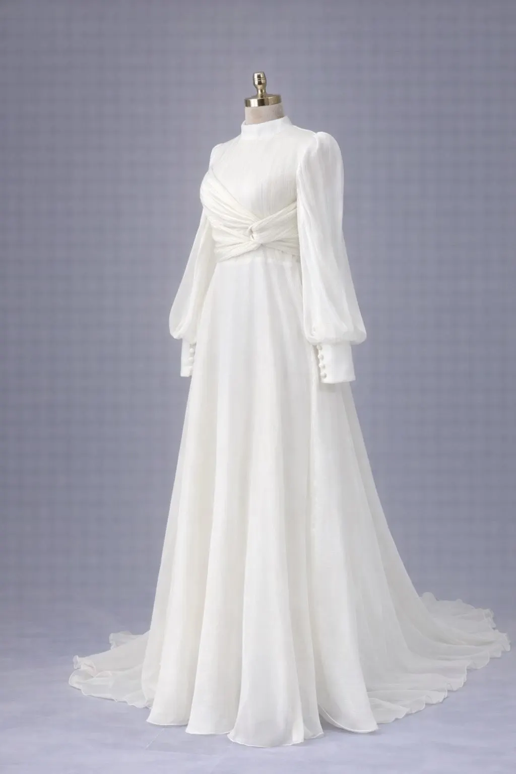 Modest Wedding Dress Long Sleeve High Neck Bridal Gown Twist Bodice Muslim Wedding Dress A Line Chiffon Bridal Dress Minimalist Bride - image 5