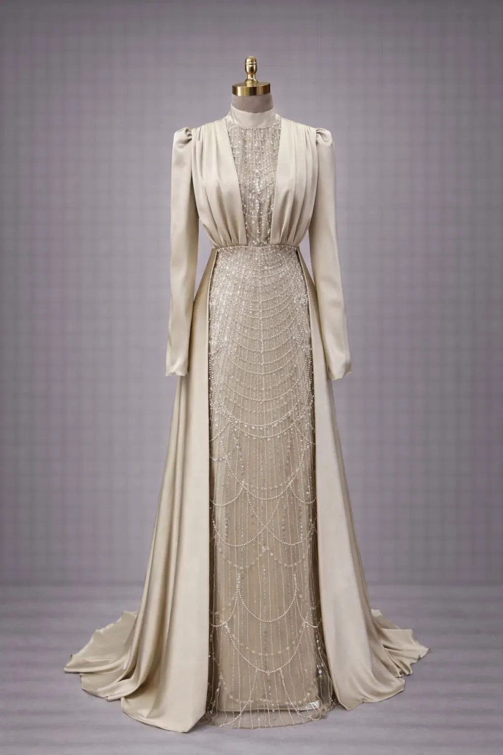 Beaded Long Sleeve Modest Evening Gown – Elegant Islamic Wedding Dress
