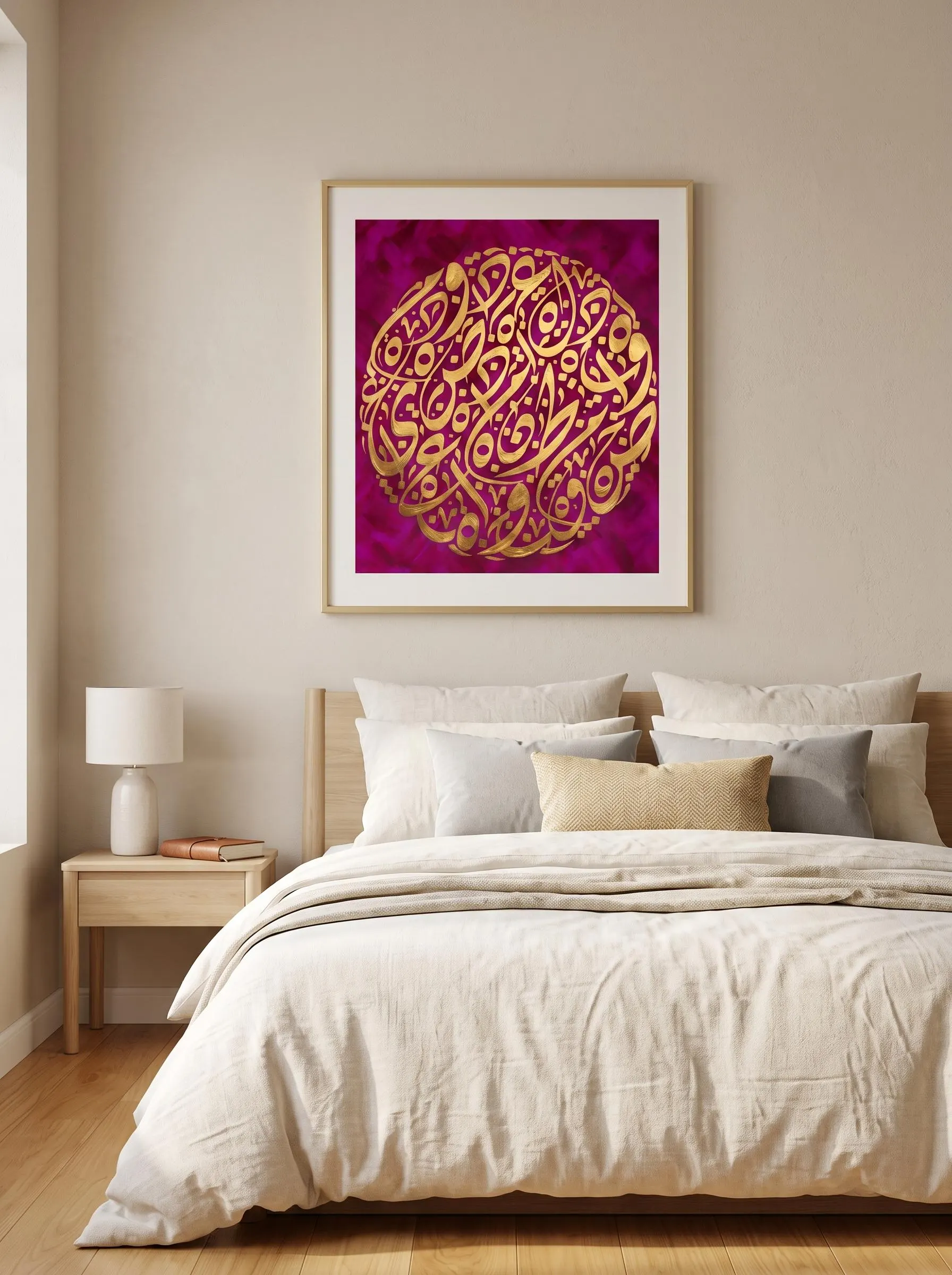 Modern Arabic Calligraphy Wall Art, Gold & Magenta Abstract Art, Luxury Islamic Decor, Printable Digital Download, Islamic Art, Home decor - image 4