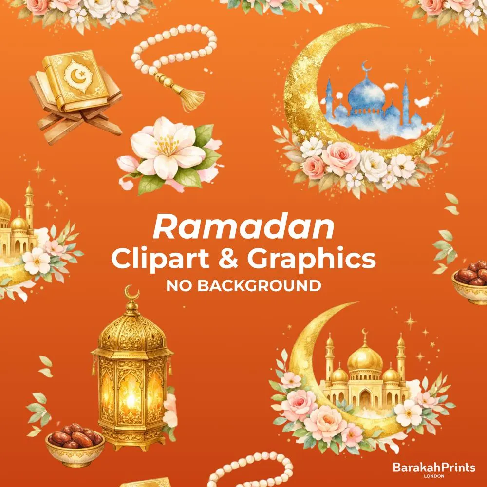 Ramadan Clipart Bundle | Gold & Watercolor Islamic Graphics (Digital Download)