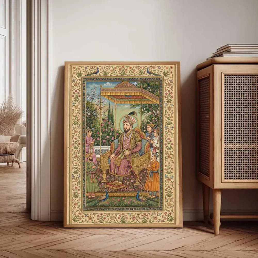 Mughal King Wall Art | Indian Emperor Portrait | South Asian Decor | Royal Court Painting | Vintage Islamic Art | Digital Download Print