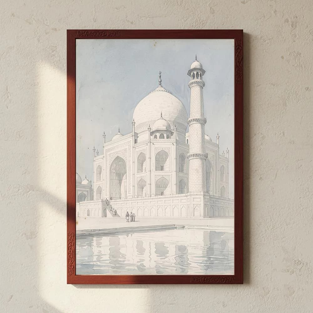 Vintage Taj Mahal Illustration Printable Wall Art Architectural Sketch Indian Landmark Art Print Digital Download