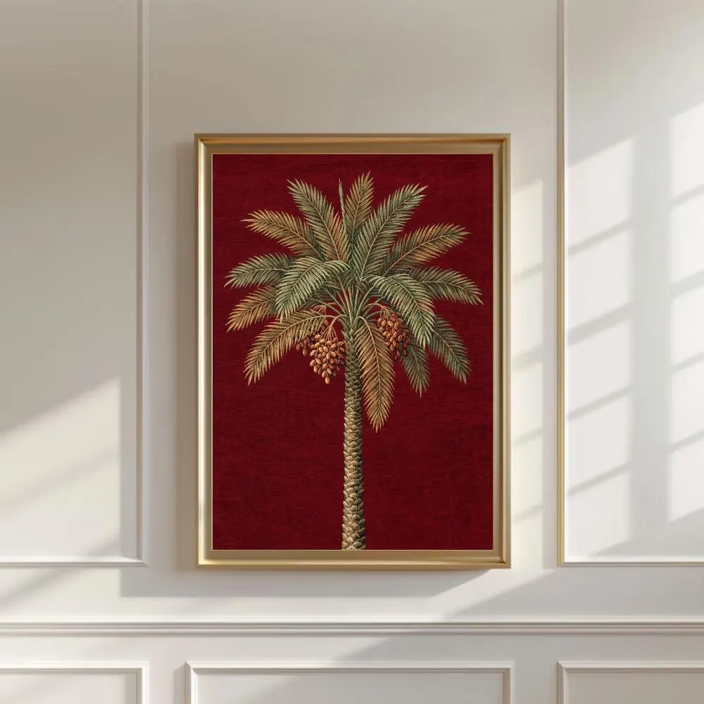 Persian Date Palm Art Print, Islamic Wall Decor Digital Download, Oriental Rug Style Tree Poster, Exotic Botanical Art, Middle Eastern Decor