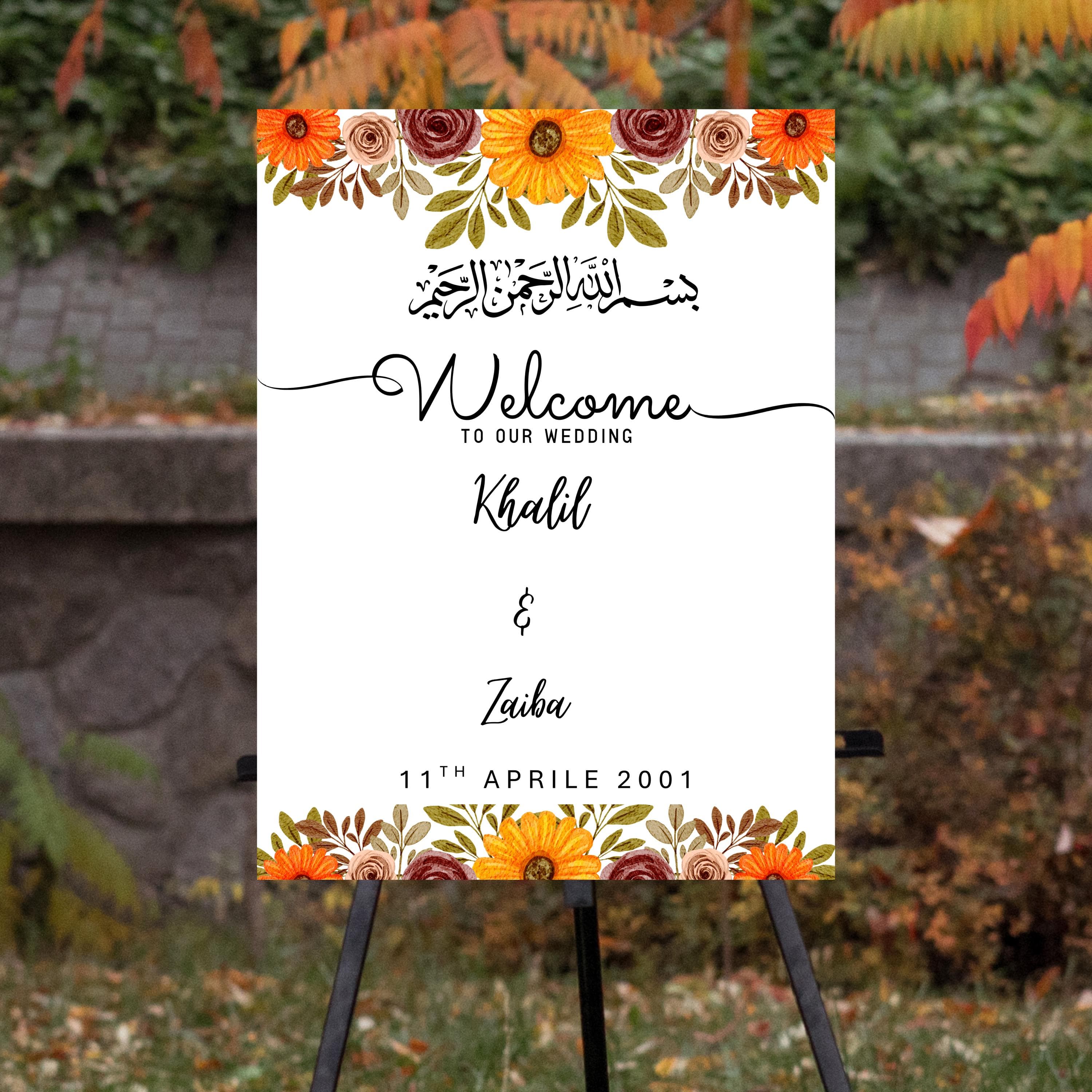 Floral Islamic Wedding Welcome Sign,Orange Nikkah Ceremony Sign, islamic marriage template,Elegant Botanical Islamic Decor,Digital printable - image 5
