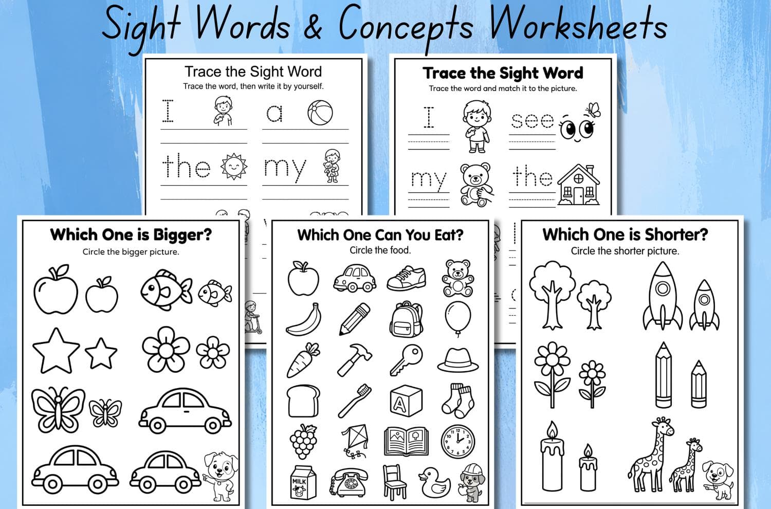 Preschool Pre-K + Kindergarten Learning Bundle, +300 Pages, Printable Activity Worksheets, Coloring, Numbers, Tracing, Alphabet, Sight Words - image 4