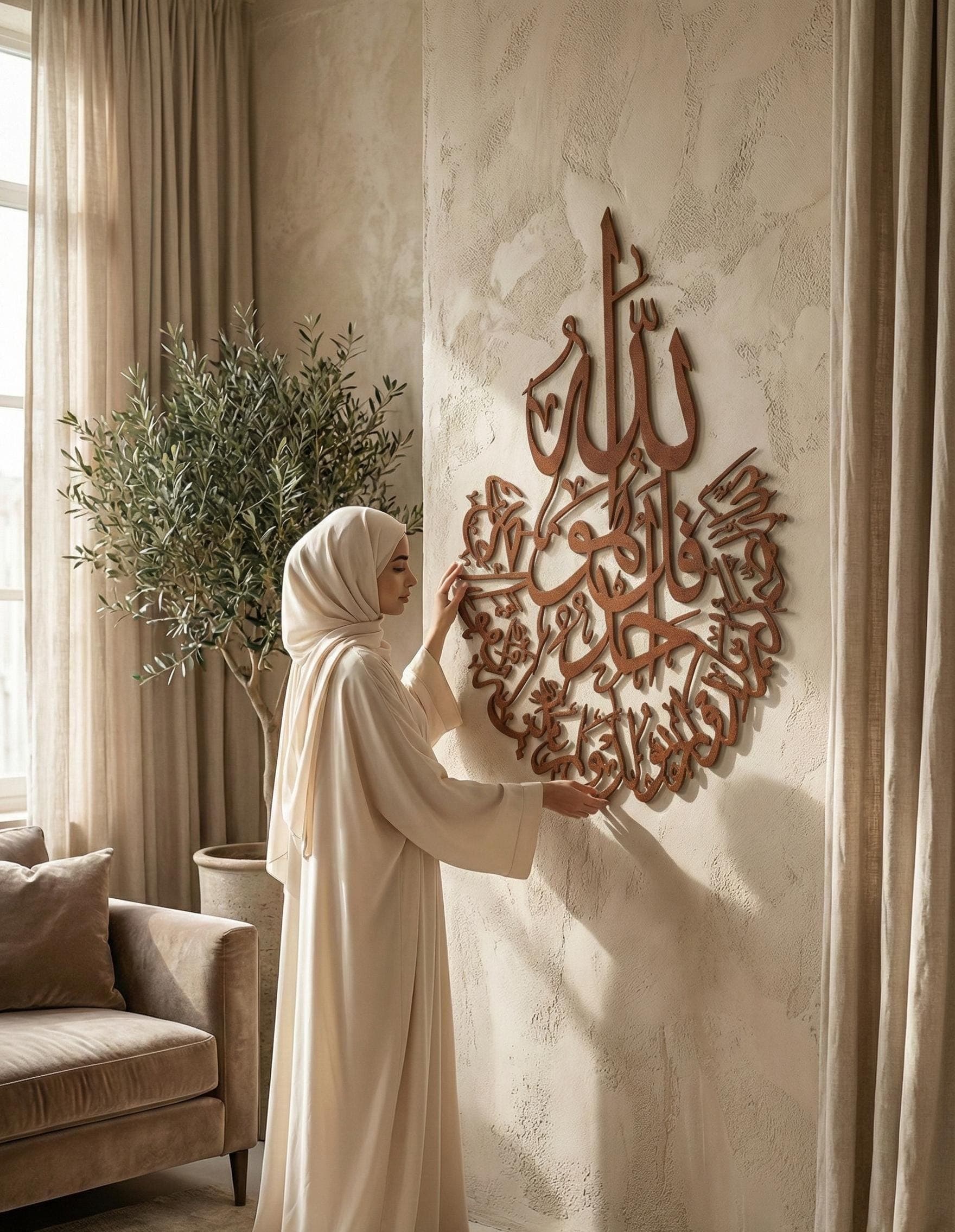 Surah Ikhlas Arabic Calligraphy Metal Wall Art, Islamic Decor Minimal Muslim Home Sign