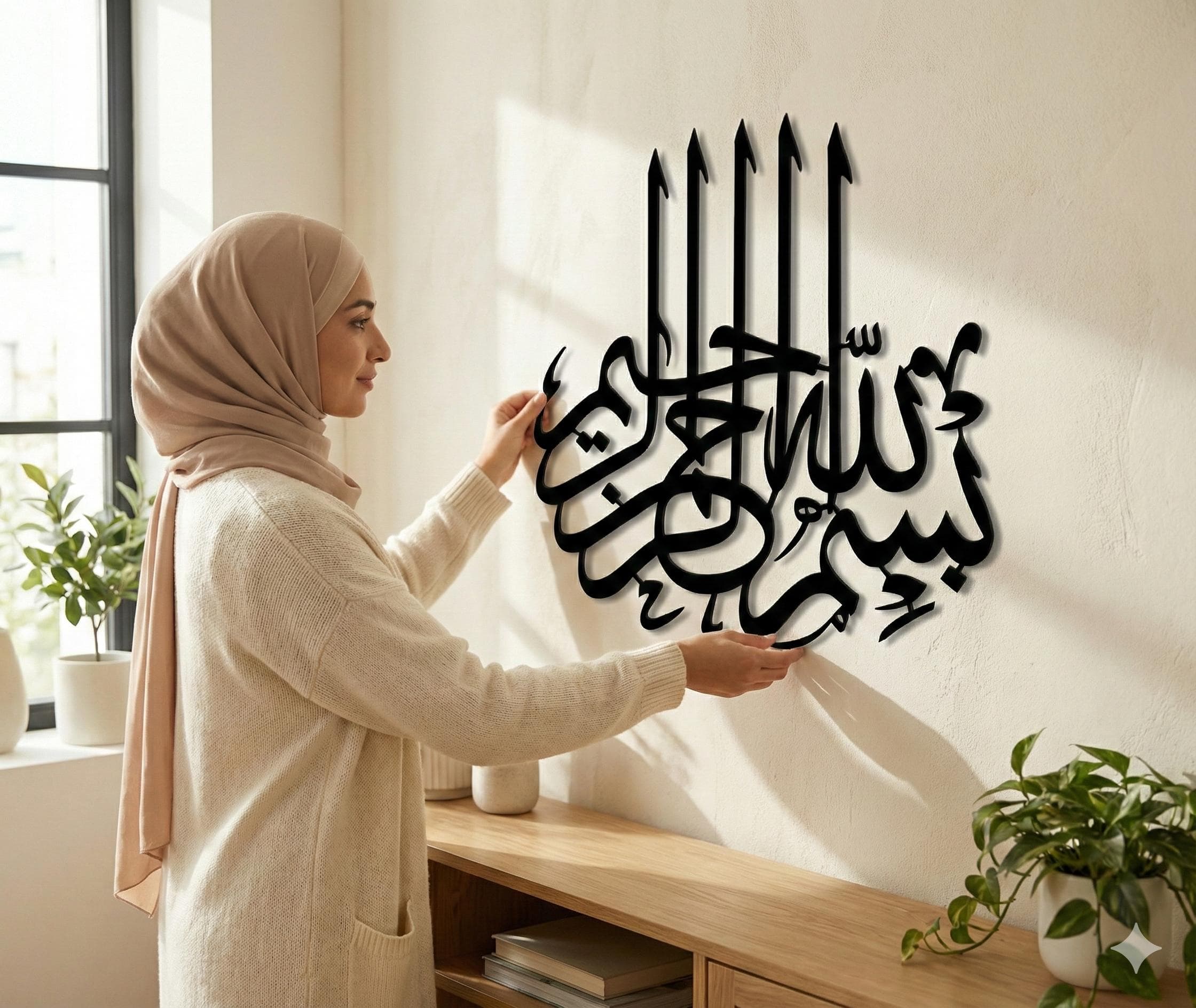 Metal Bismillah Metal Wall Decor, Ramadan Home Decoration for Muslims, Islamic Wall Hangings, Arabic Calligraphy, Metal Basmala Sign