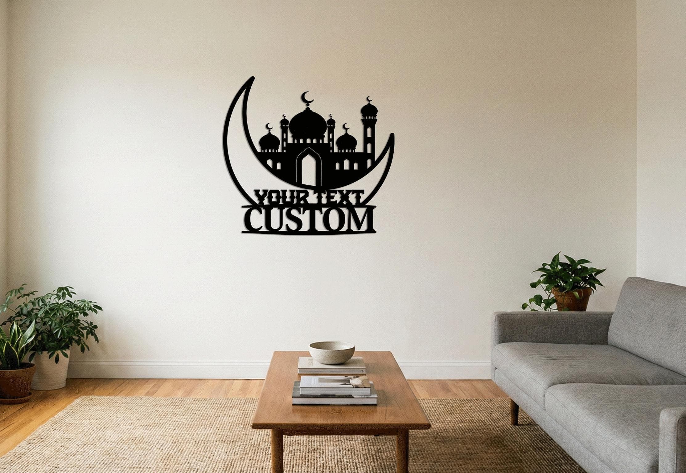Custom Islamic Metal Wall Art, Mosque Crescent Metal Sign, Personalized Muslim Home Decor