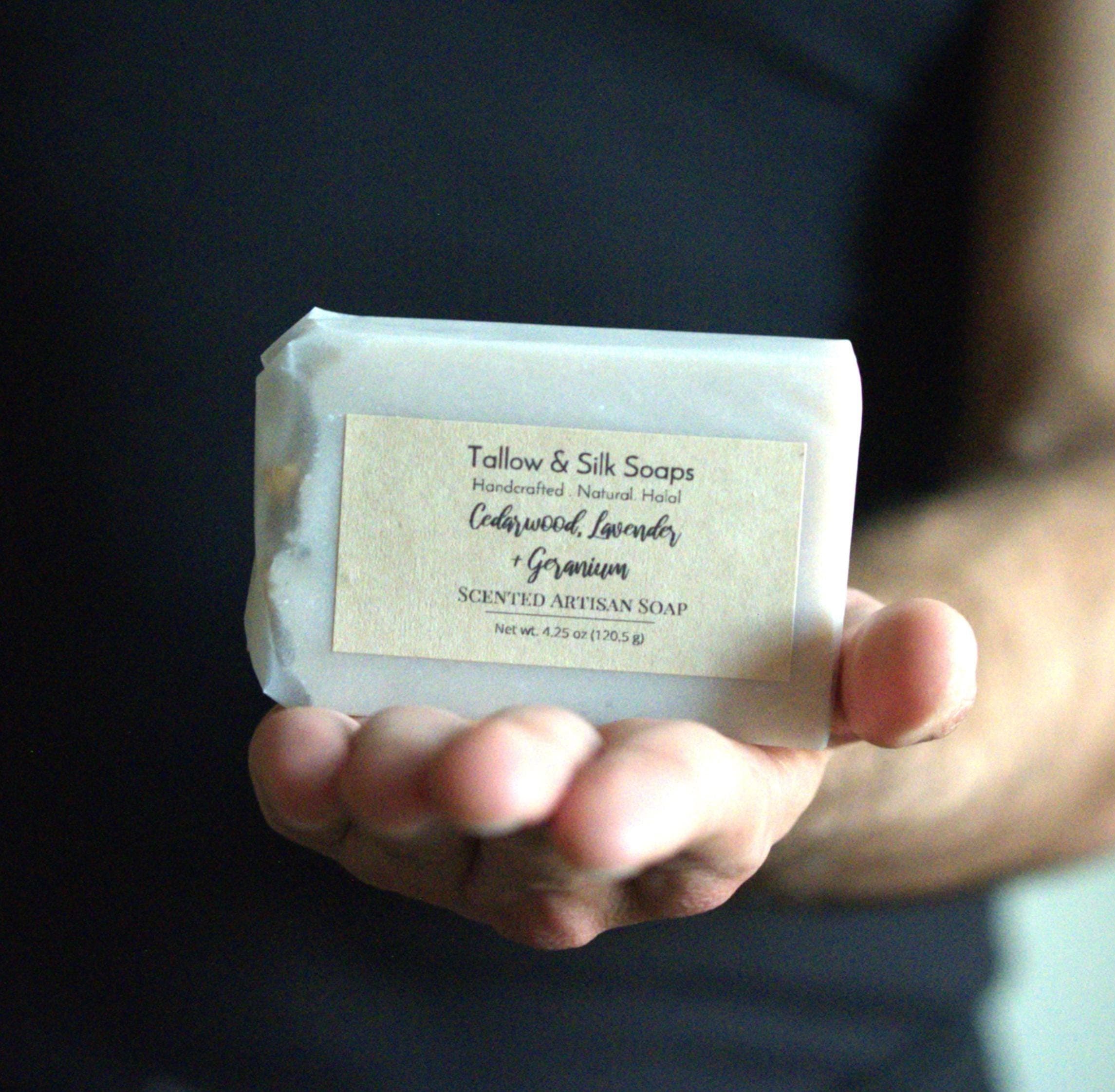 Luxe Artisan Tallow Soap Bar. Cedarwood with Lavender and Geranium. Handcrafted, Halal, Grass-fed, Natural. For Dry, Sensitive Skin. 4 oz - image 4