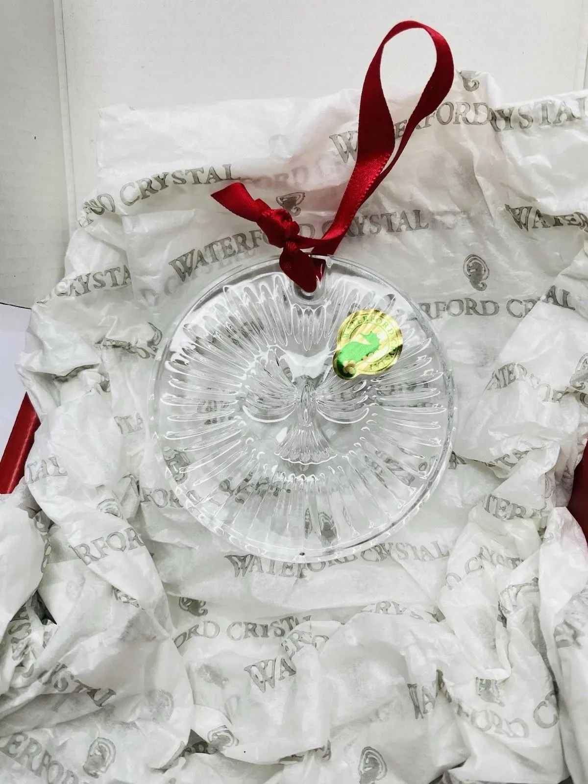WATERFORD CRYSTAL PEACE disk ornament 3” w/ Original Box Holiday Tree Toy Bird
