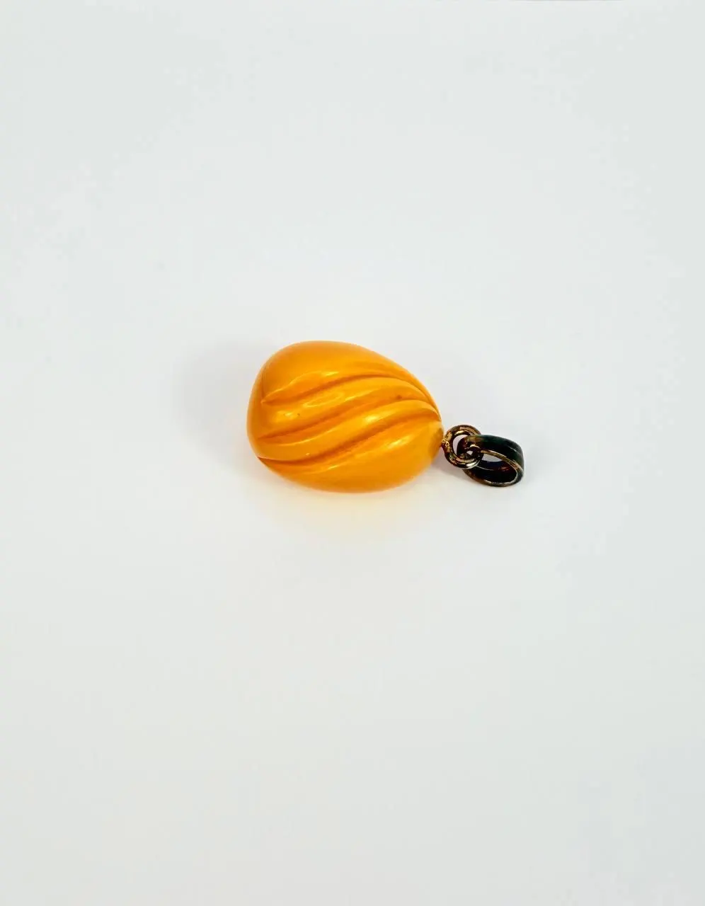 Vintage Large Yellow Bakelite Egg Pendant Necklace Charm Catalin Art Deco - image 5