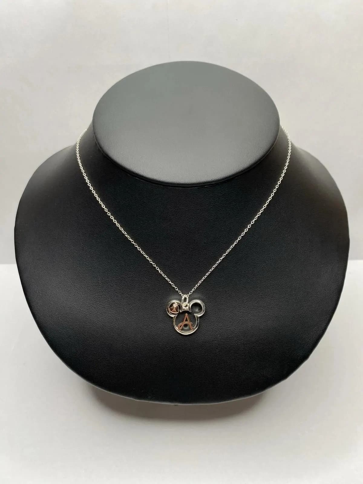 Disney Necklace 18” Silver Tone Initial Mickey Mouse Name Letter A Pave
