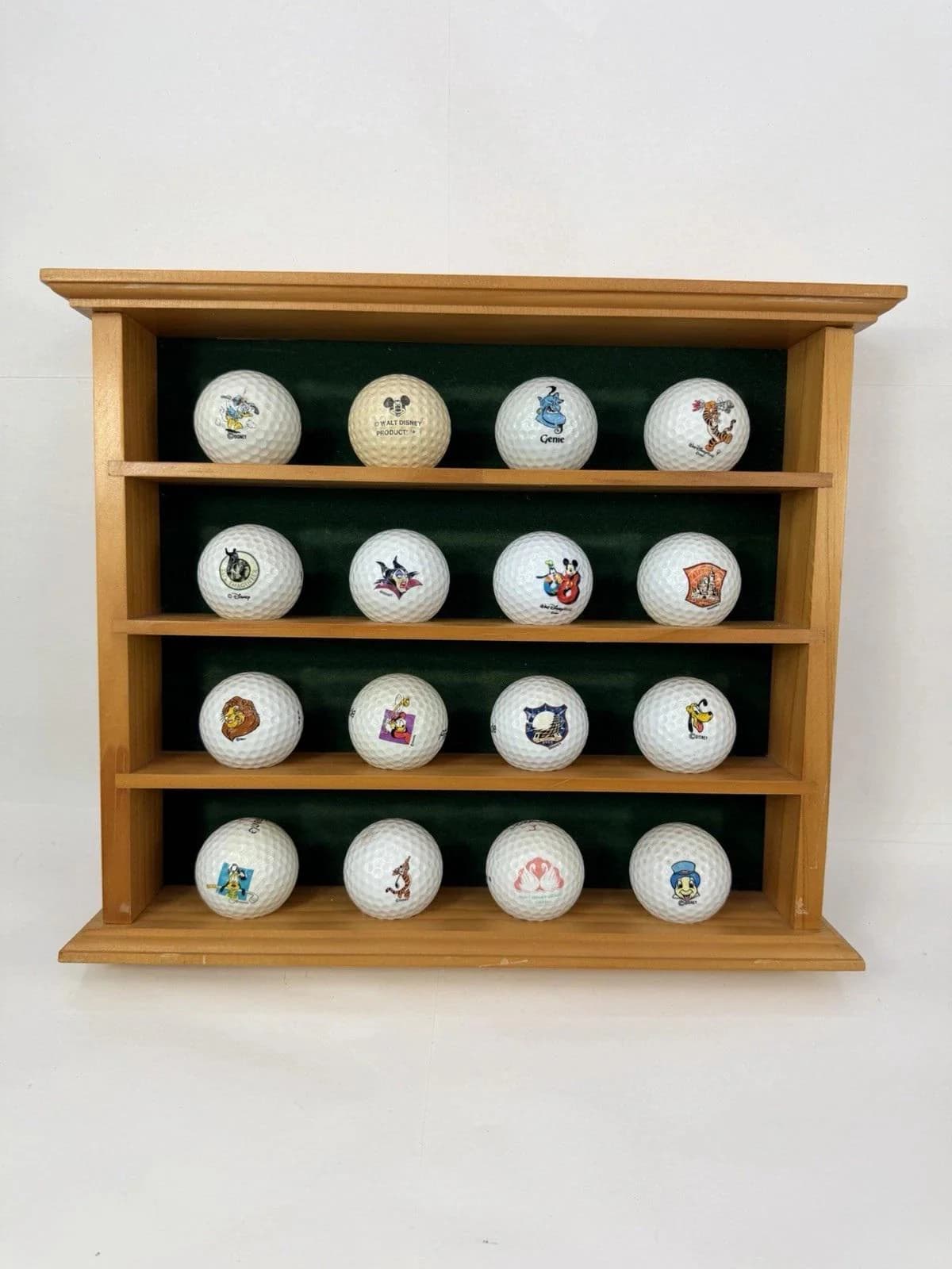 Vintage Disney Golf Balls Lot 16 Mickey Donald Tigger Genie Wooden Display Case