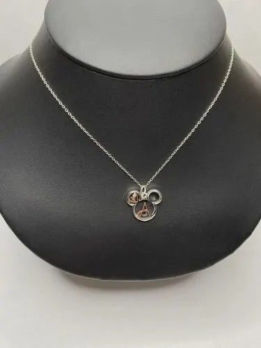 Disney Necklace 18” Silver Tone Initial Mickey Mouse Name Letter A Pave - image 3