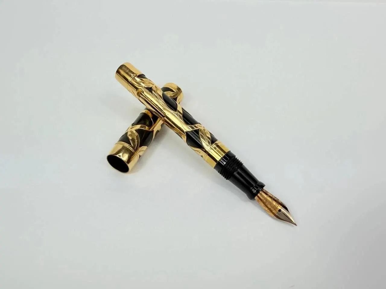 Vtg Restored CONKLIN CRESCENT Fountain Pen Gold Filled Filigree Overlay NIB 14k