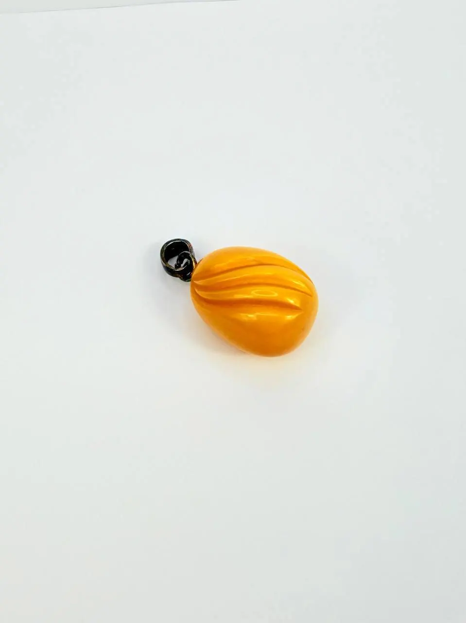 Vintage Large Yellow Bakelite Egg Pendant Necklace Charm Catalin Art Deco - image 4