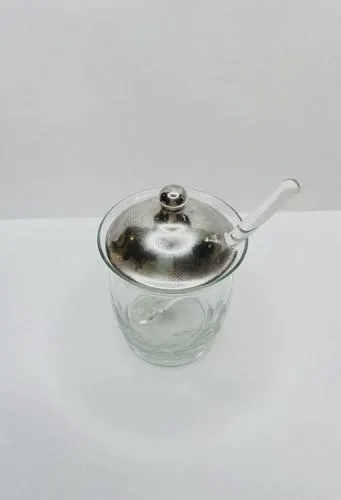 Vintage Cut Glass Condiment Jam Honey Jar w/ Sterling Silver Lid & Glass Spoon - image 4
