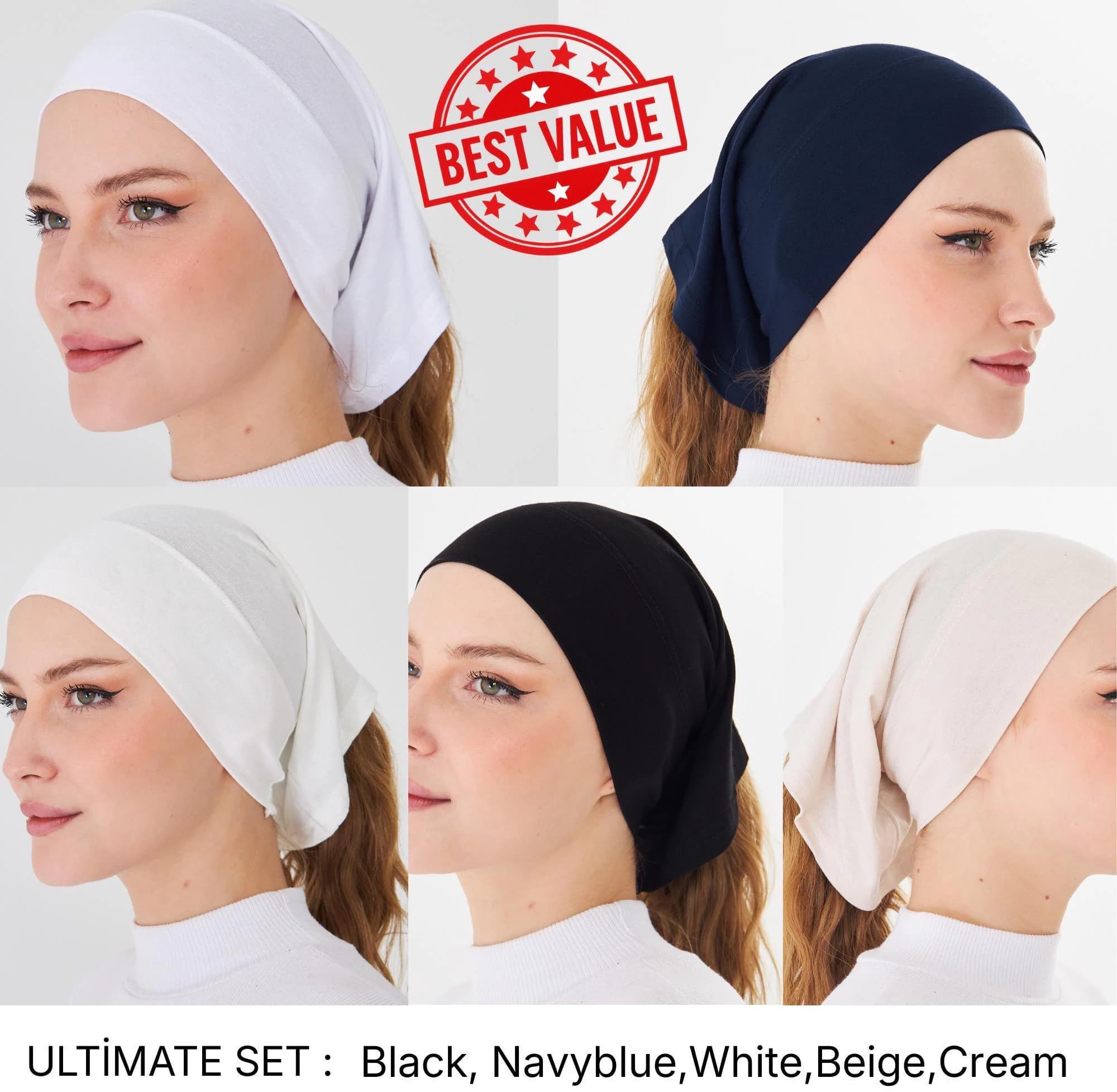 Set of 3 / 5 Premium Tube Bonnets, Multi-Color Jersey Tube Undercap Bundle, Breathable Open Ended Hijab Cap Set, Soft Stretch Inner Headwear