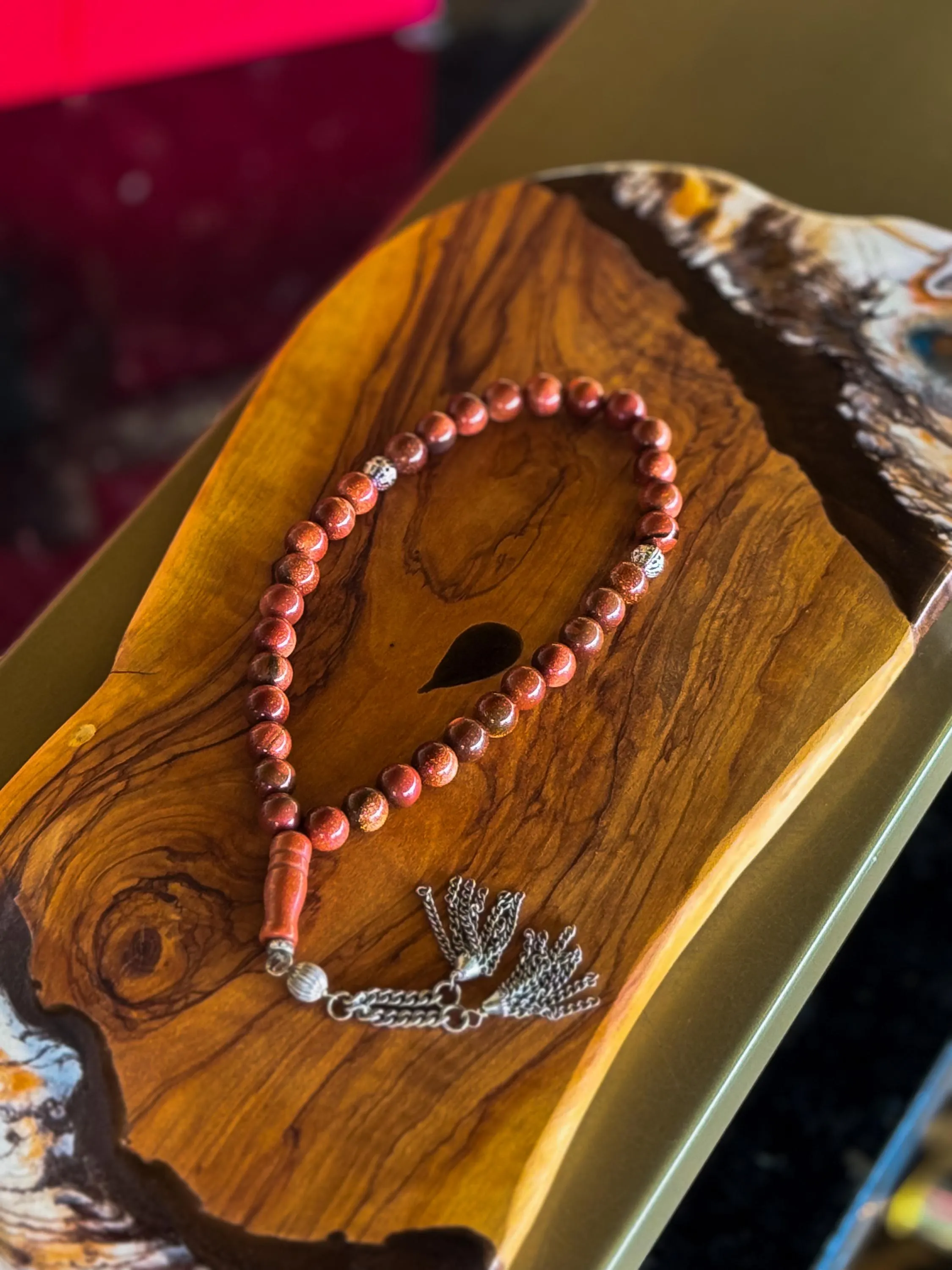 Red Jasper Agate Islamic Prayer Beads, 33-Bead Muslim Tasbih