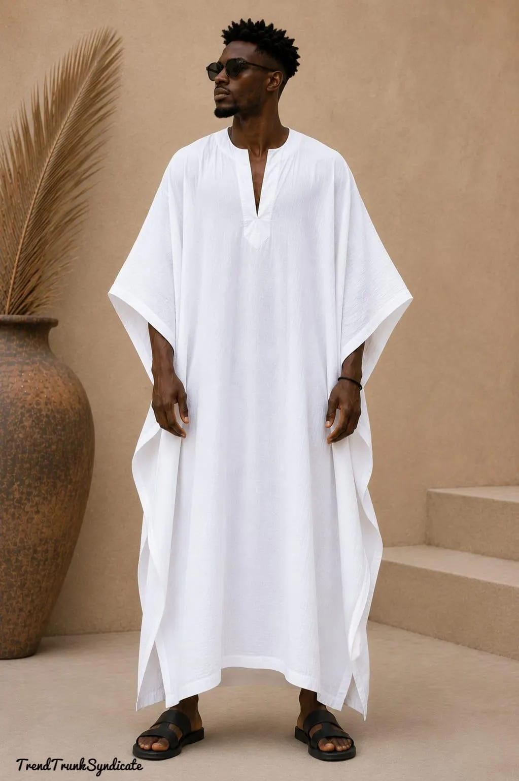 Men's Rayon Cotton Kaftan | White Oversized Caftan Robe | Lightweight Resort Beach Wear | African