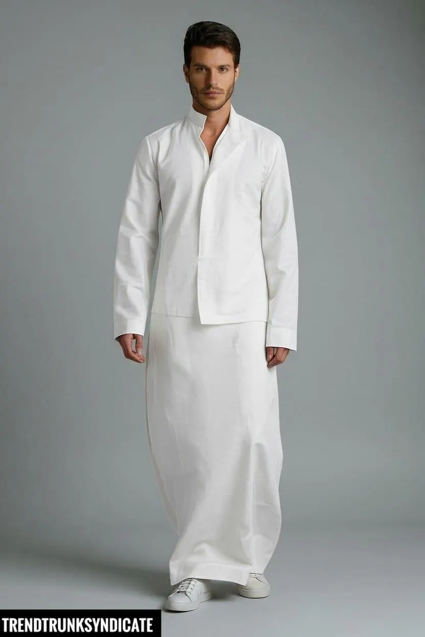 Men's Beige Linen Kaftan - Long Sleeve Robe Dress - Modern Kaftan for Man - image 5