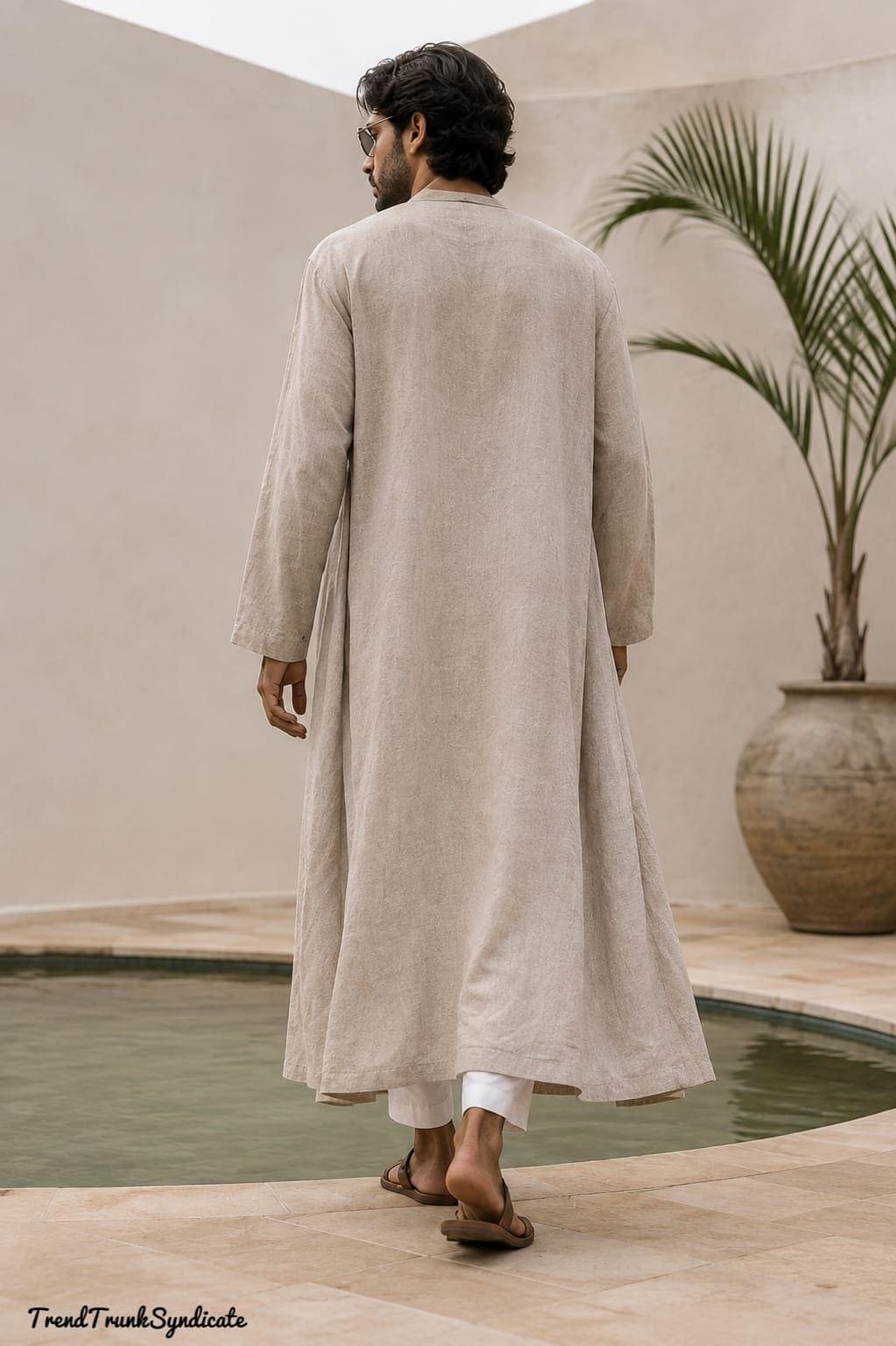 Men's 100% Linen Kaftan Robe - Open Front Long Sleeve - Resort Wear - Linen Pants Included - image 5