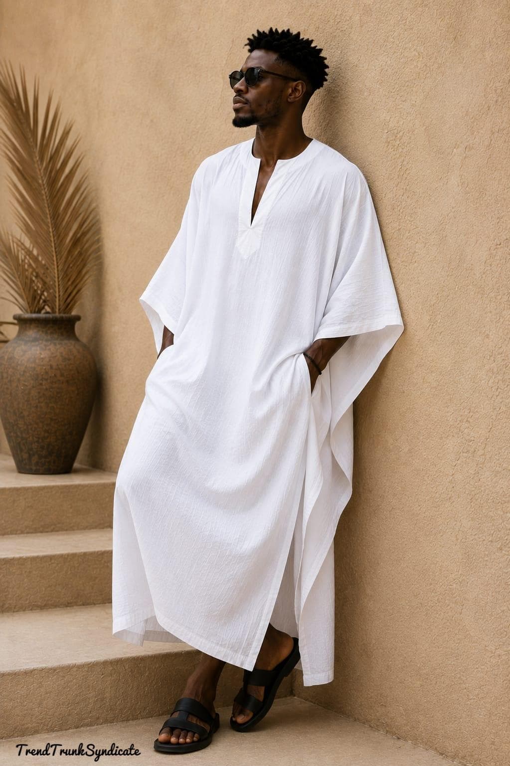 Men's Rayon Cotton Kaftan | White Oversized Caftan Robe | Lightweight Resort Beach Wear | African - image 3