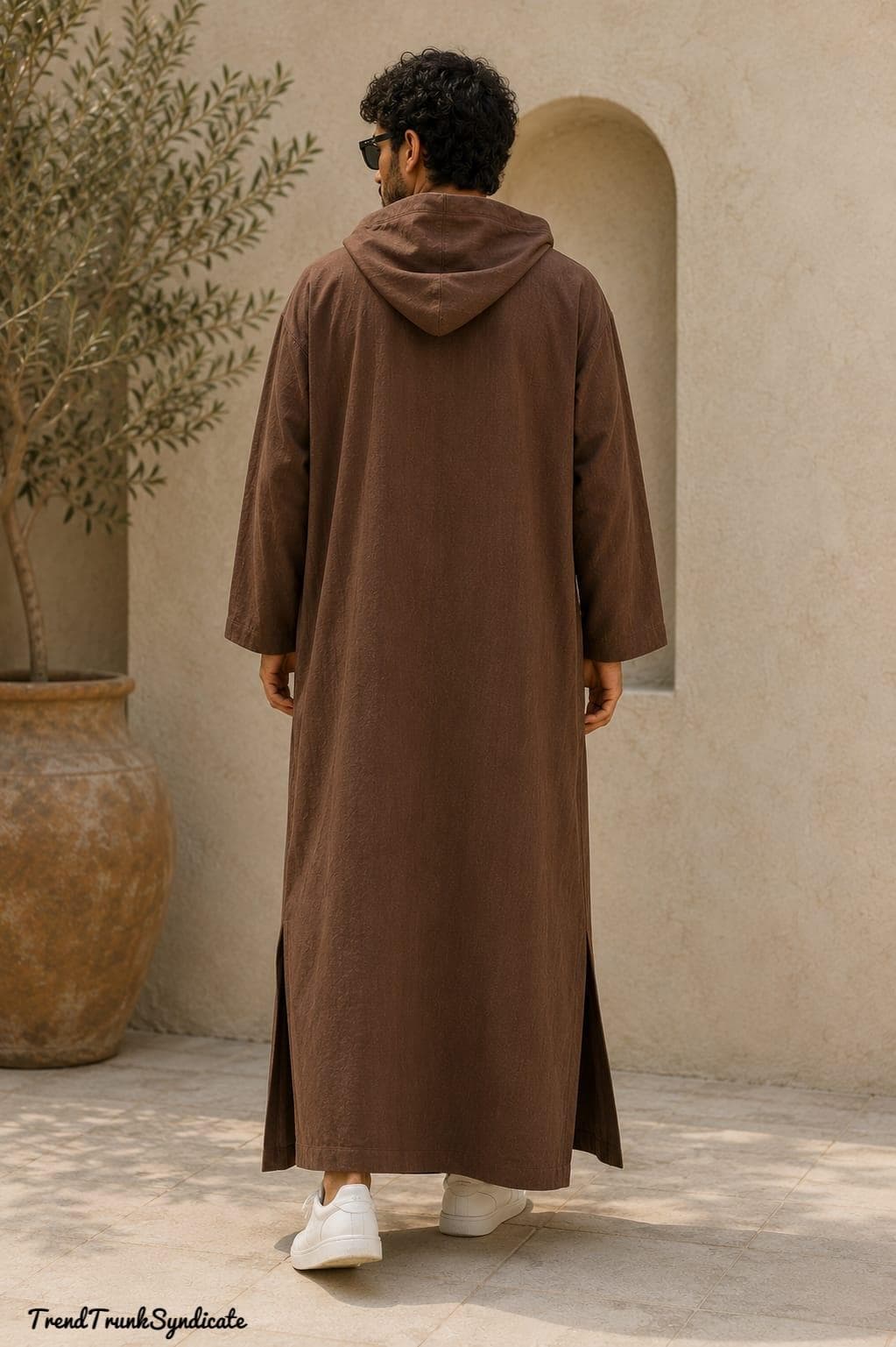 Mens Linen Hooded Kaftan Robe | Brown Handmade Linen Caftan with Zipper Kangaroo Pocket - image 5