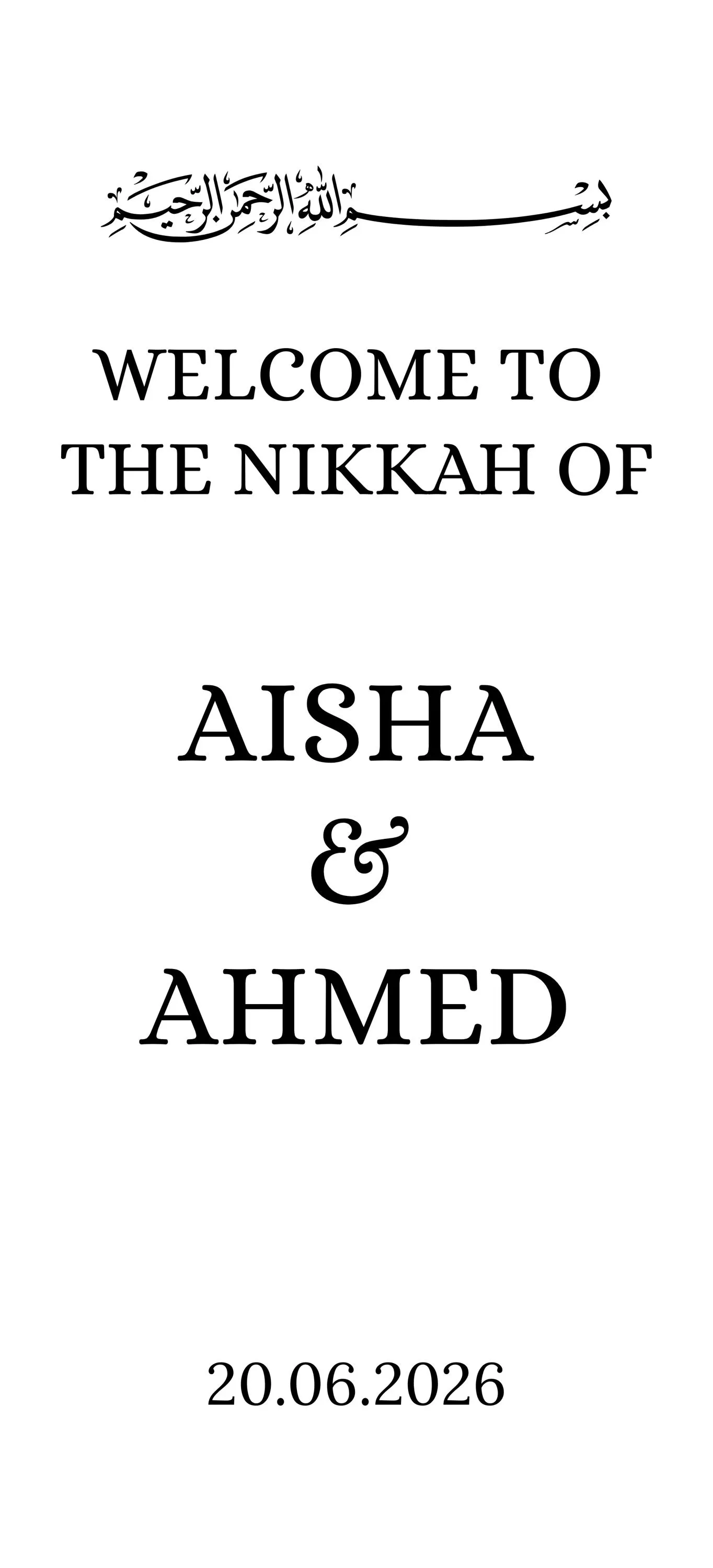 Linen Wedding Welcome | Personalised Nikkah Sign | Bismillah Wedding Decor